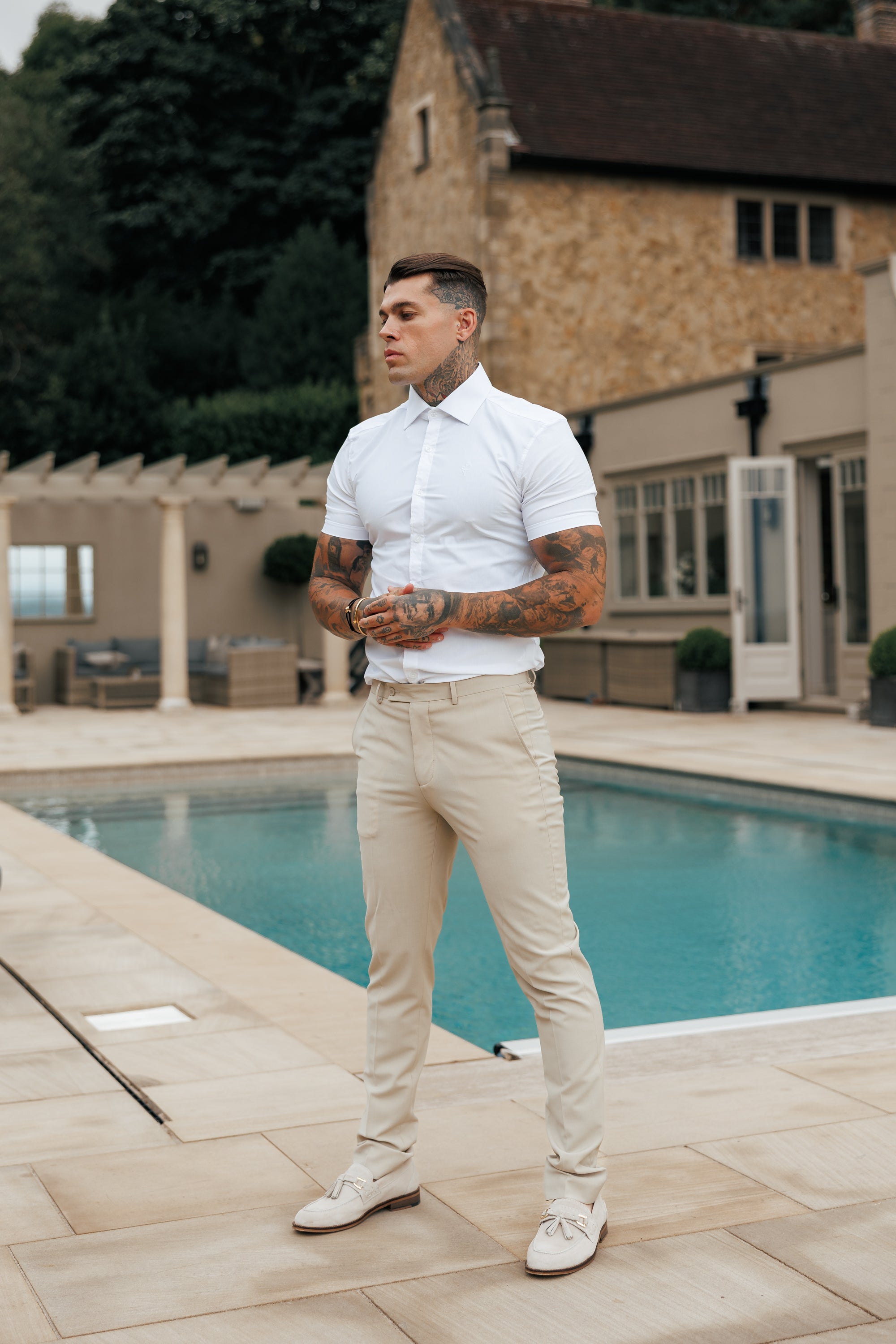 Super Slim Stretch Classic White Short Sleeve with Cutaway Collar - FS1184