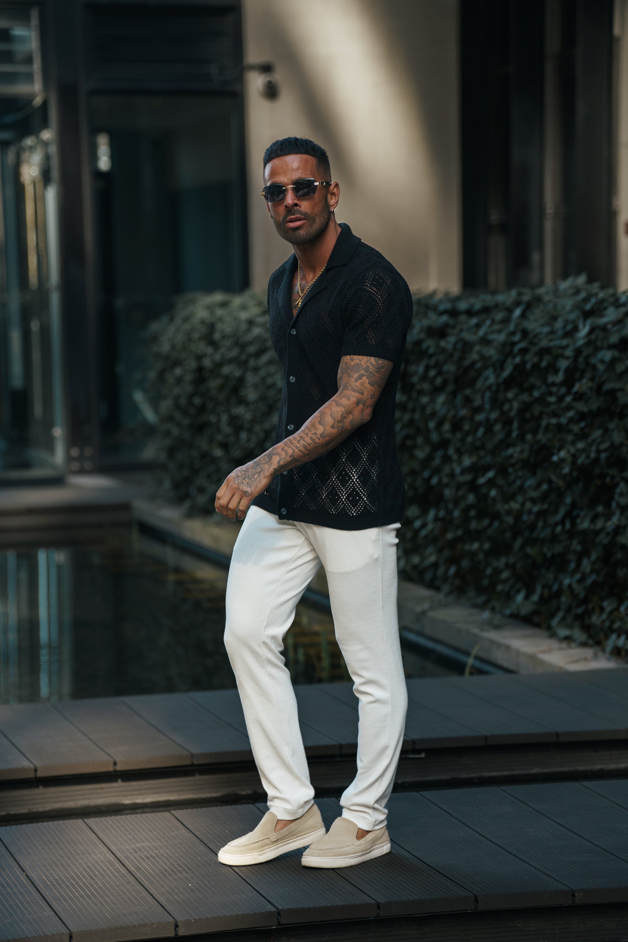 Crochet Shirt Black Short Sleeve - FSJ074