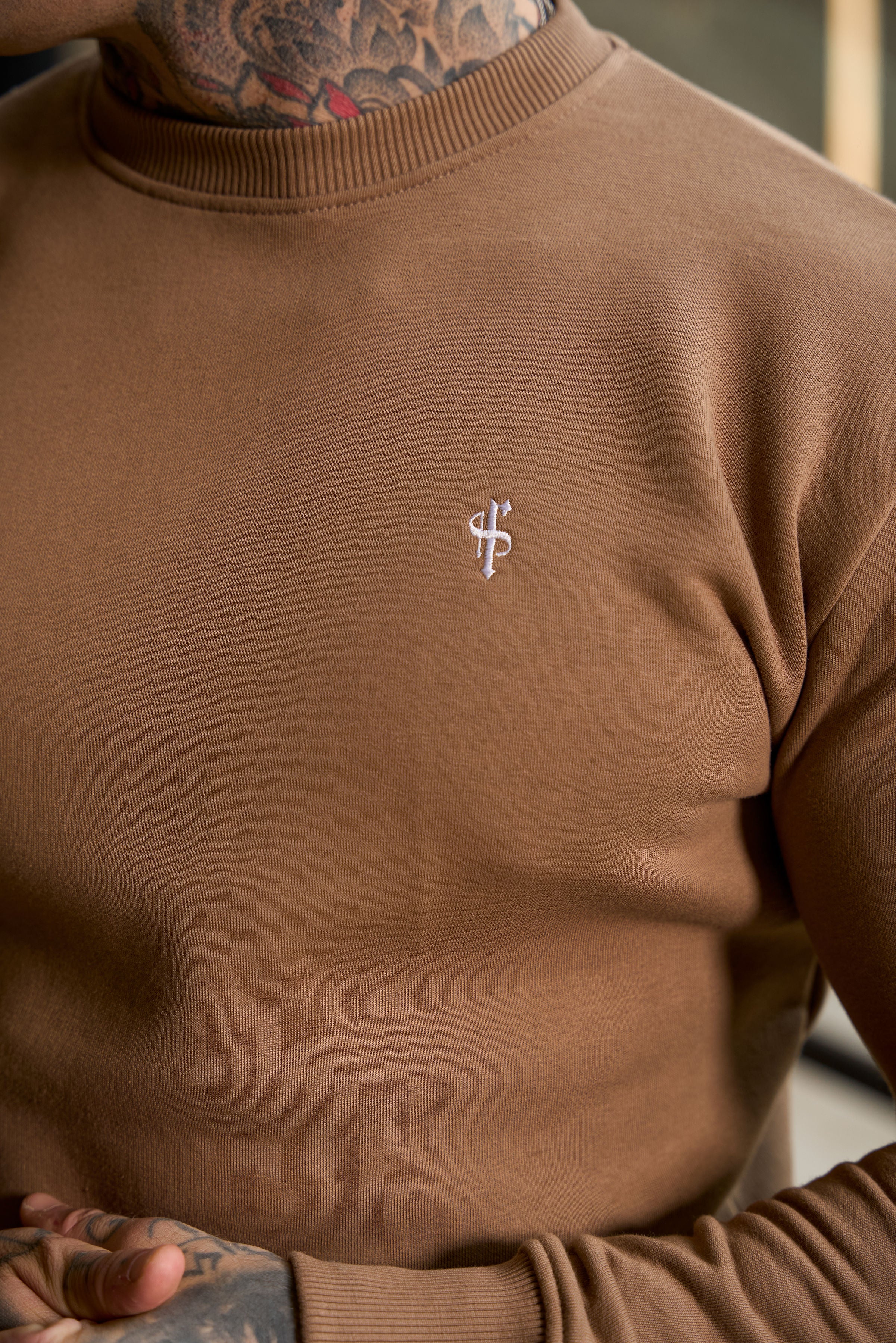 Plain Taupe Crew Jumper With FS Branding - FSH1185