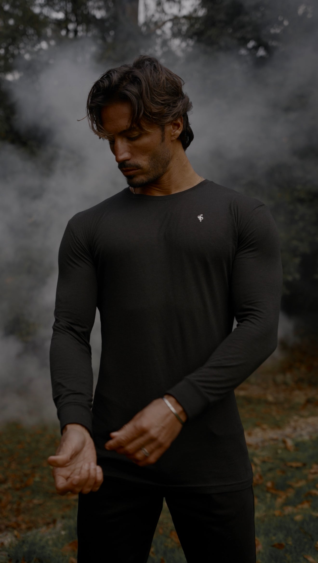Black / Silver Bamboo Crew T-Shirt Long Sleeve - FSH1415