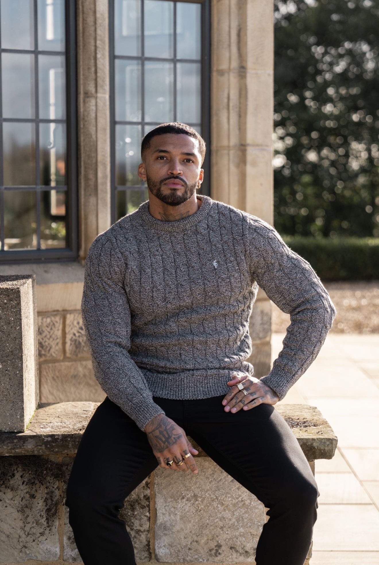 Link Weave Knit Black/ White Two Tone Crew Neck Jumper - FSJ132