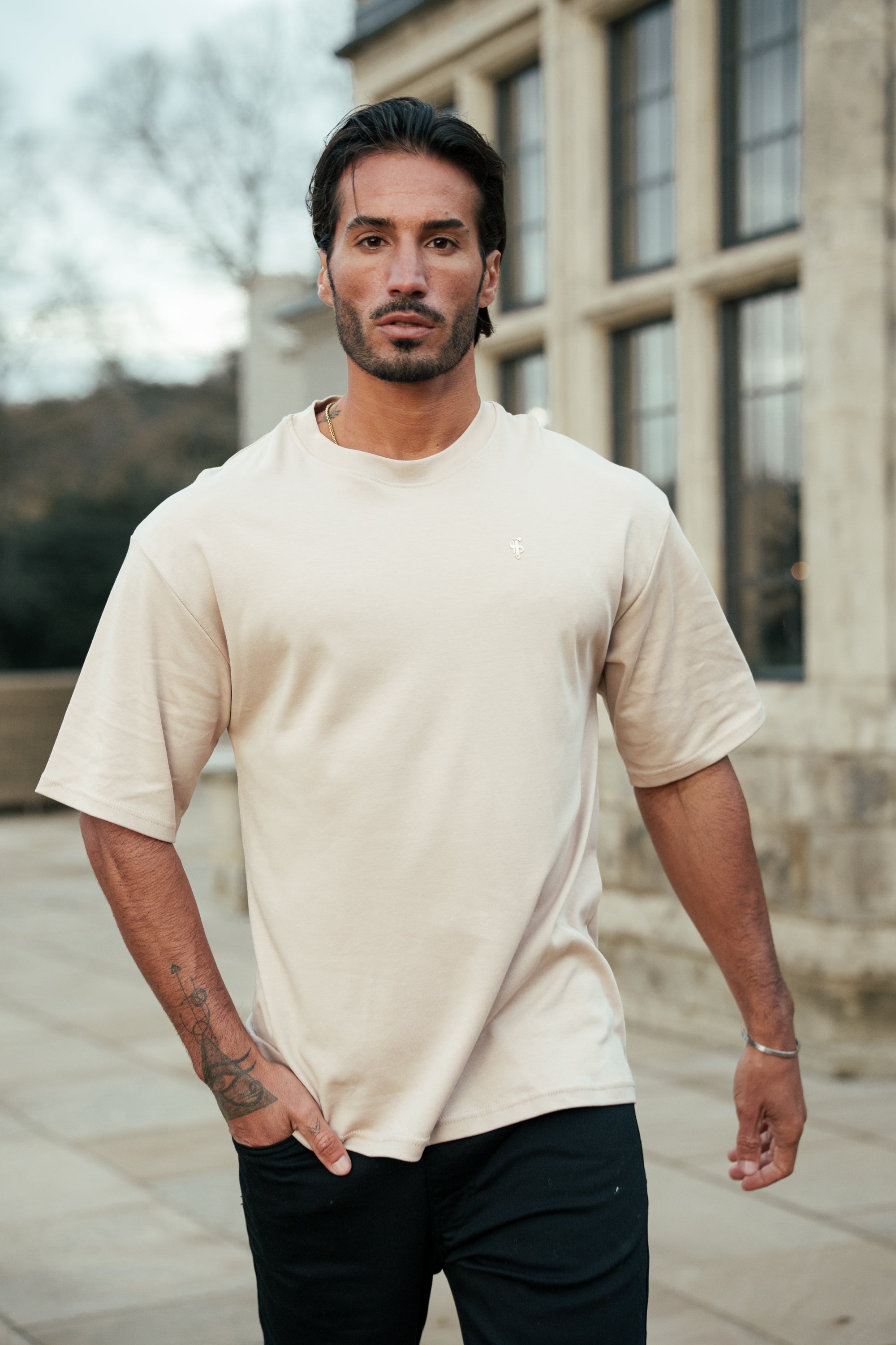 Beige / Gold Oversized Crew T Shirt - FSH1420