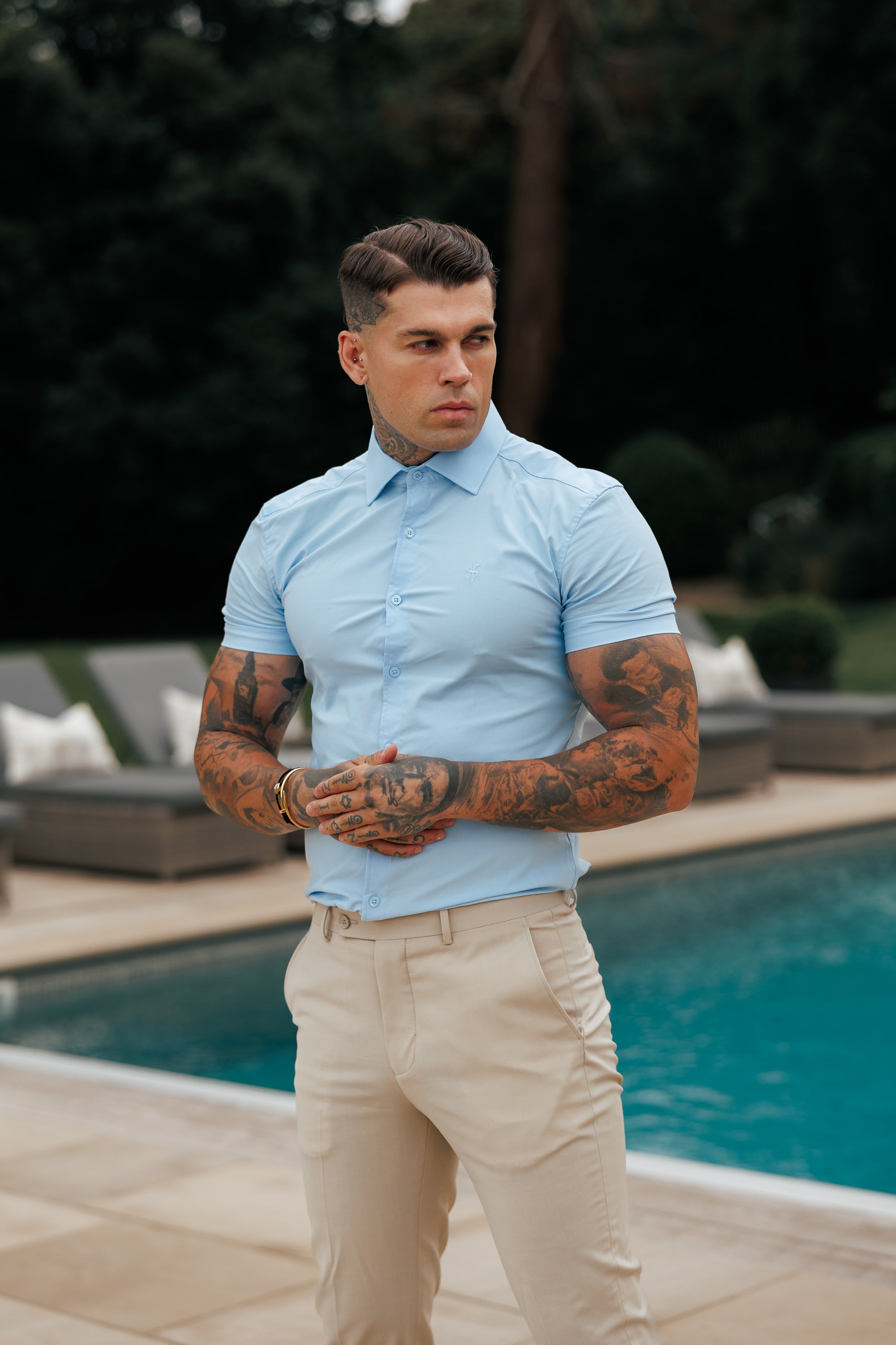 Muscle Fit Advanced Stretch Powder Blue Short Sleeve with Cutaway Collar - FS1162