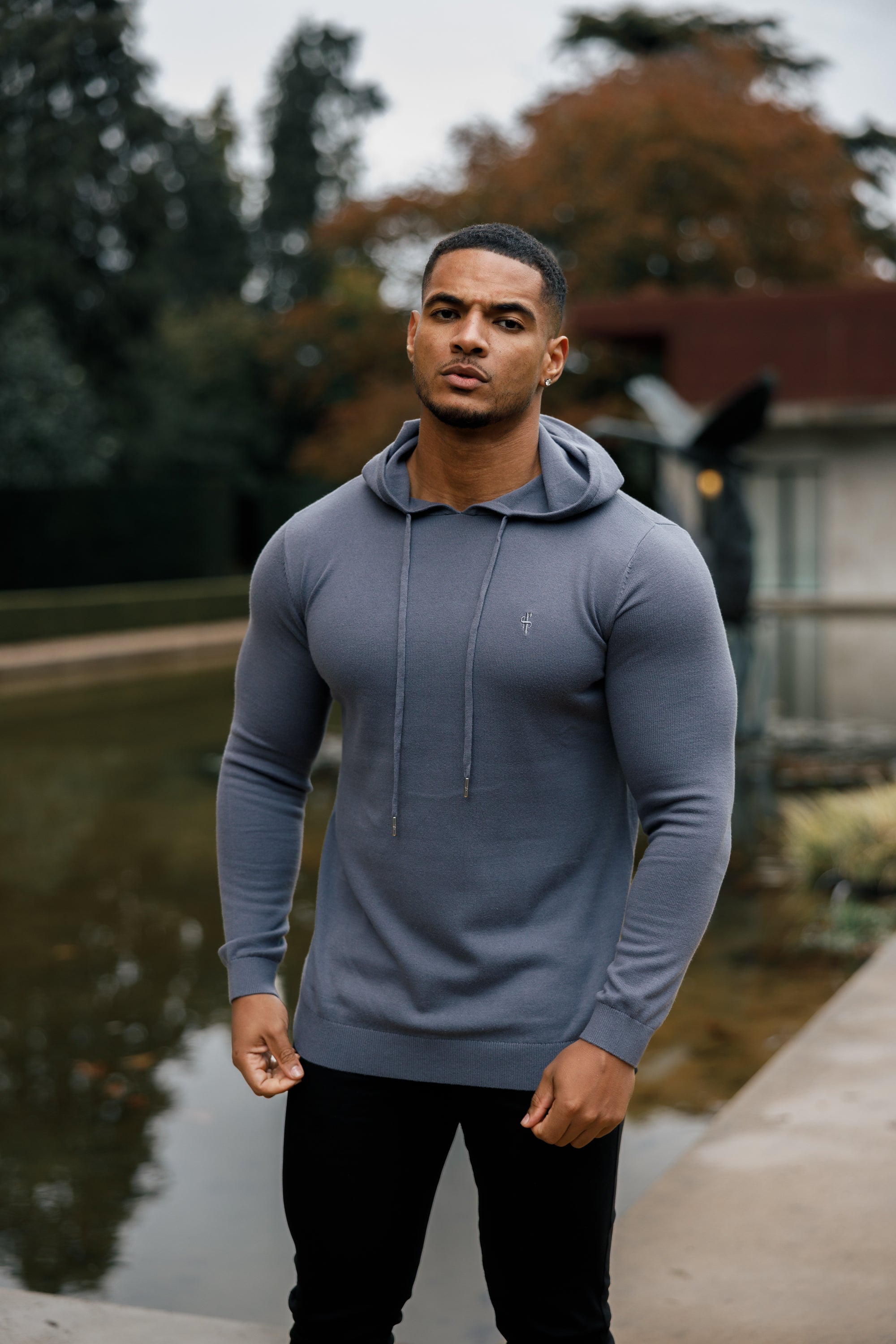 Gunmetal Knitted Overhead Hoodie - FSN114