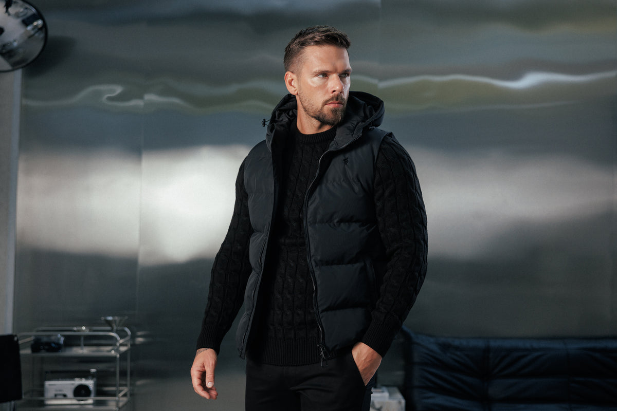 Black Padded Hooded Gilet - FSN235