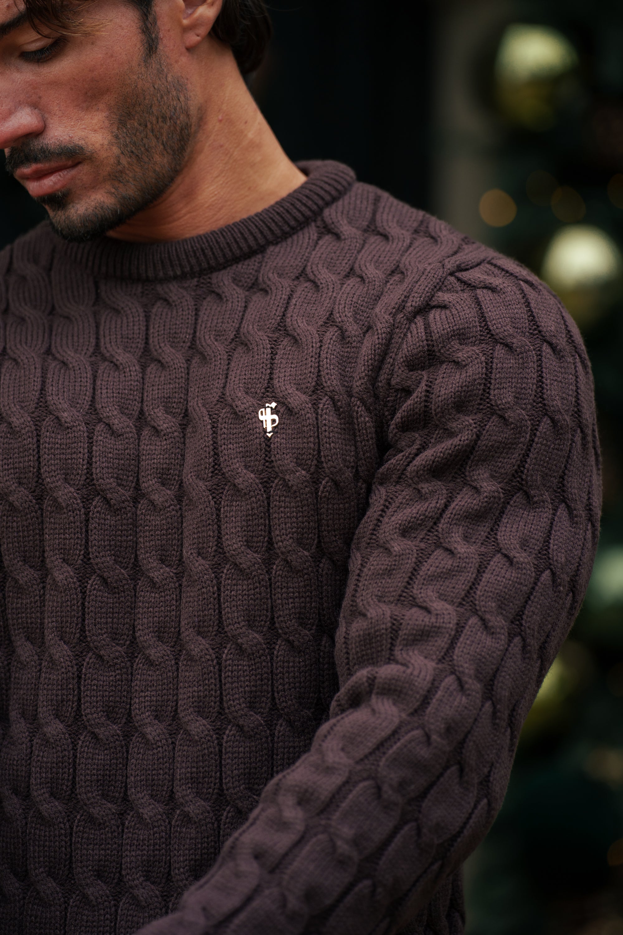 Link Weave Knit Brown Crew Neck Jumper - FSJ141