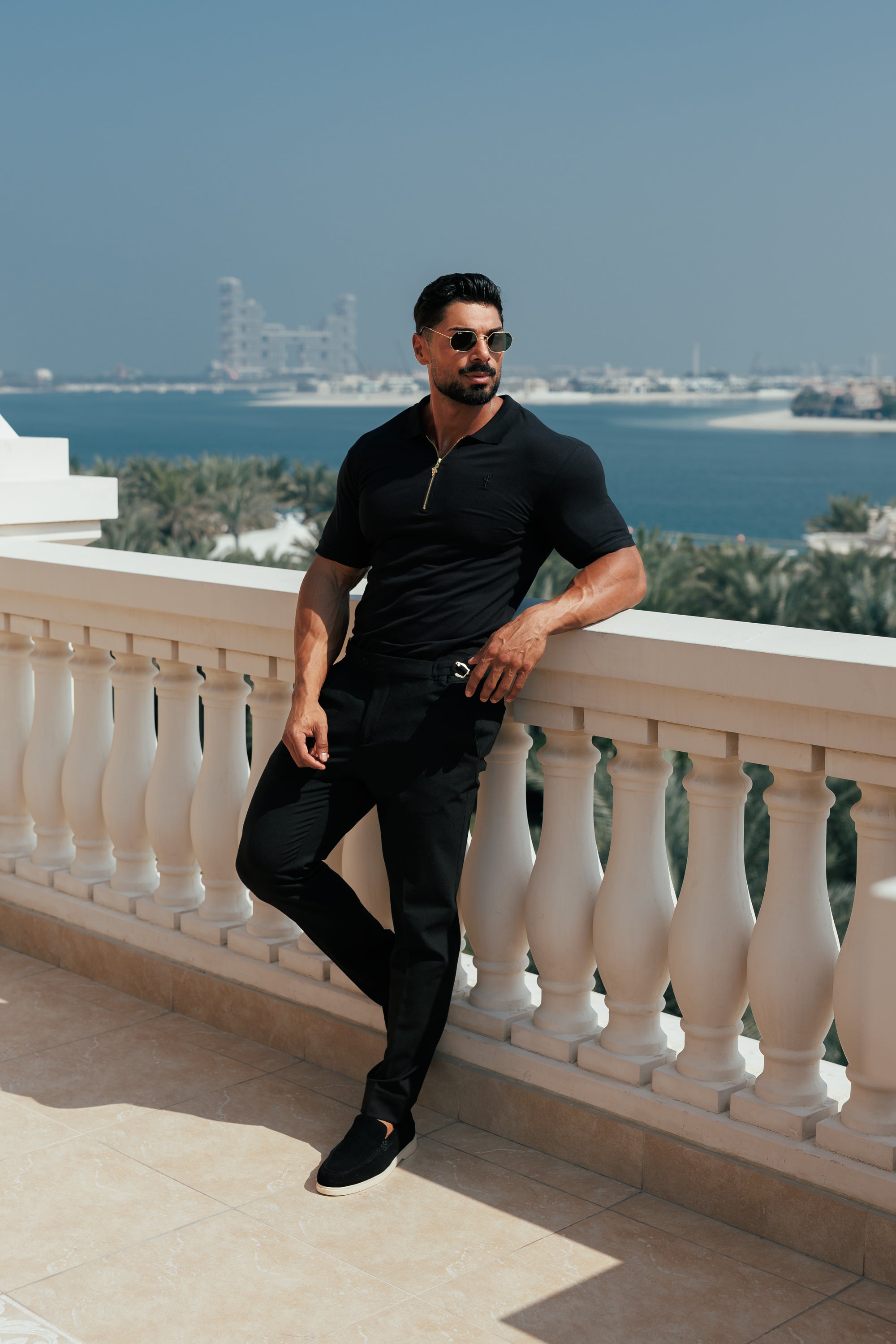 Classic Black and Gold Zipped Polo Shirt - FSH239