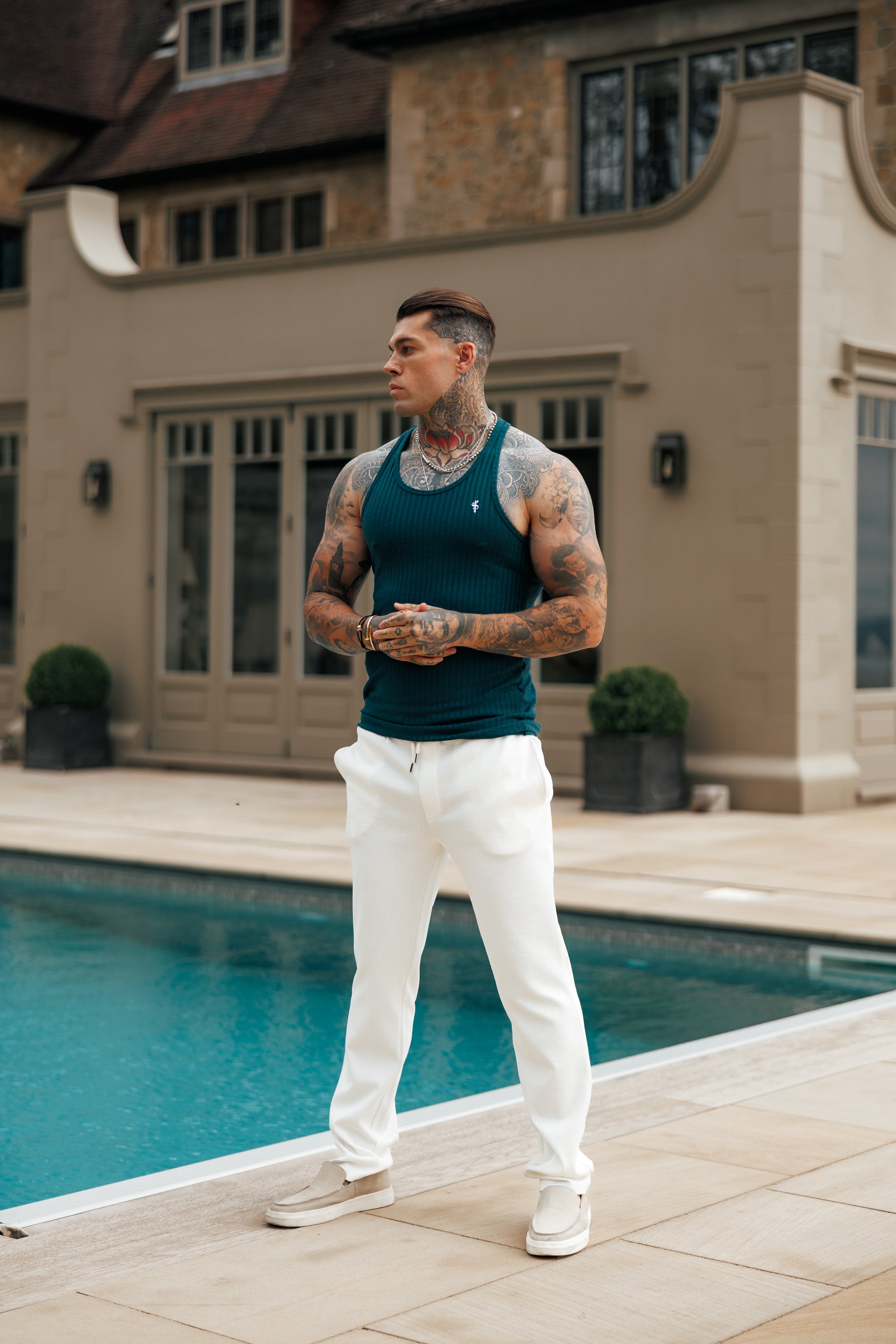 Forest Green / White Ribbed Knit Super Slim Vest - FSH1327