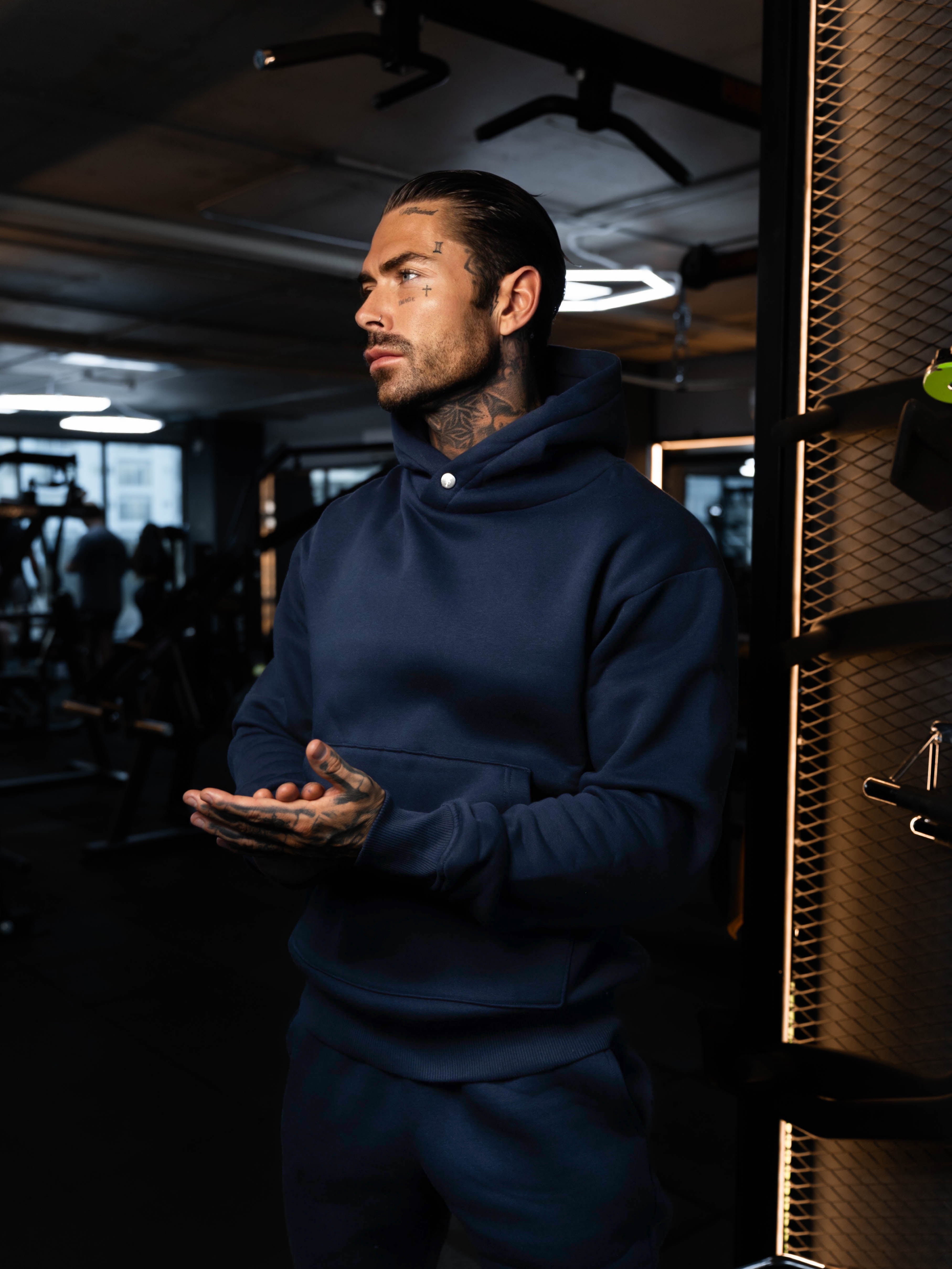 Navy Oversized Hoodie With Functional FS Stud - FSR002