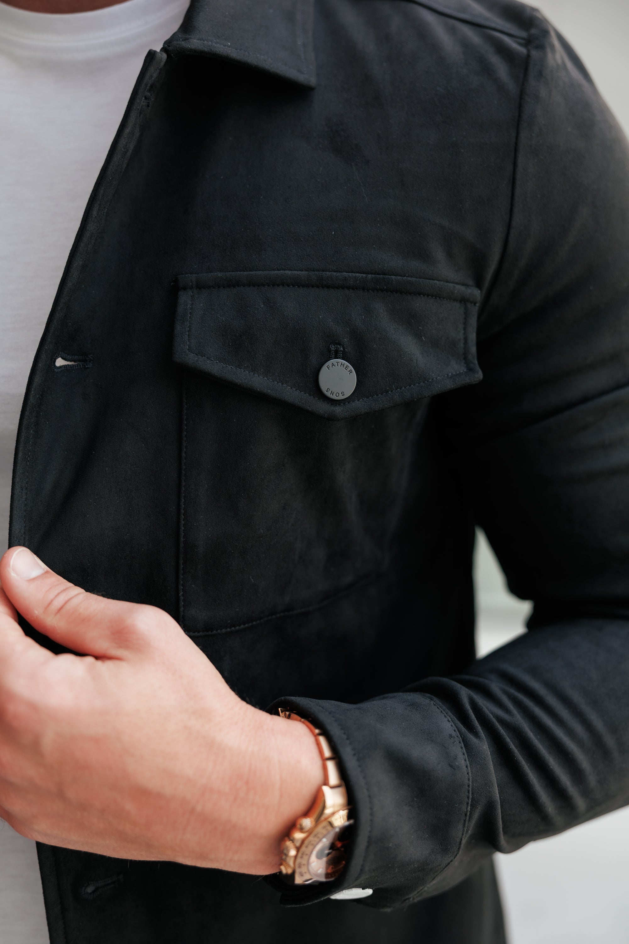 Suede Feel Button Up Jacket Black - FSN218