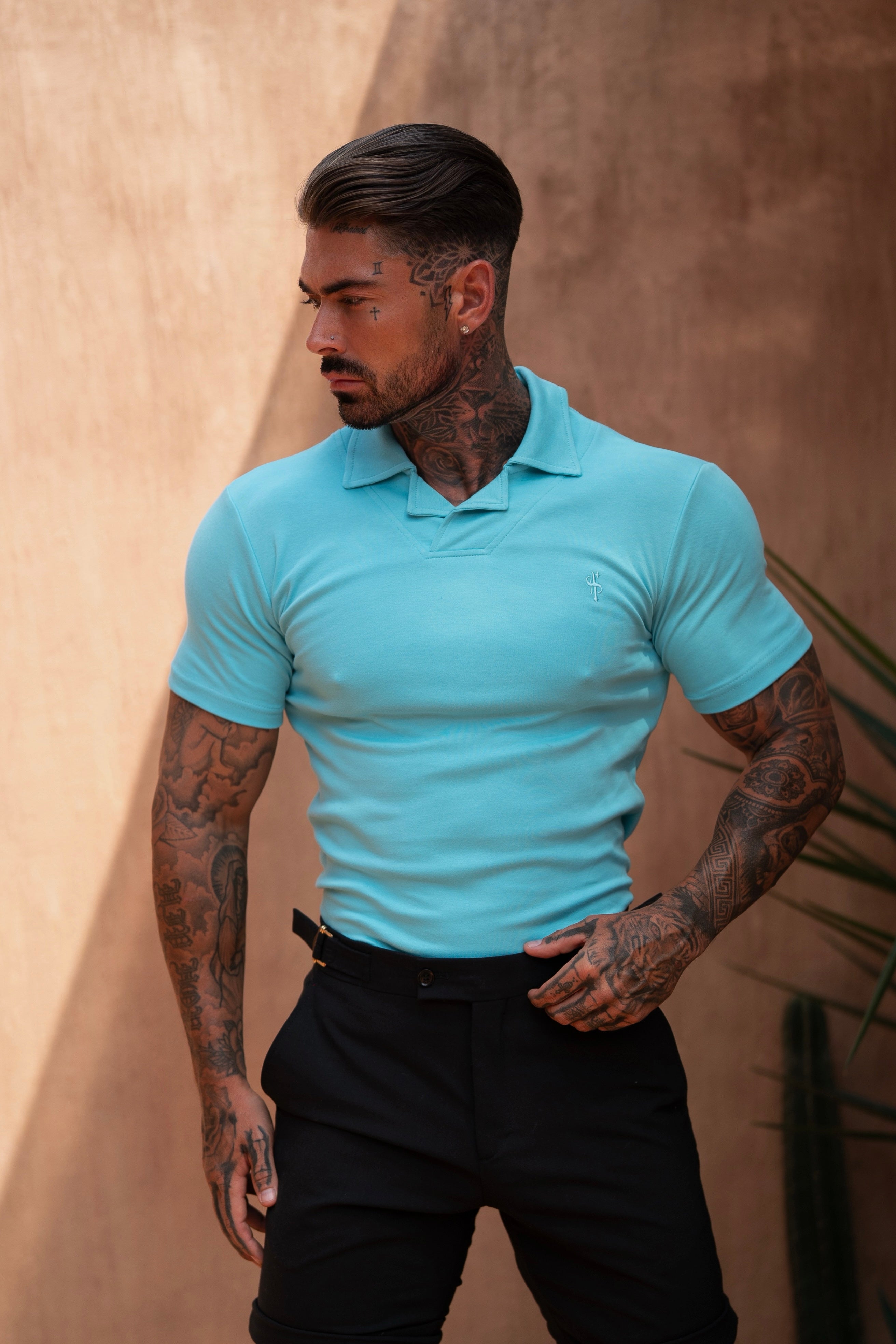 Classic Polo With Revere Collar Turquoise - FSH1121