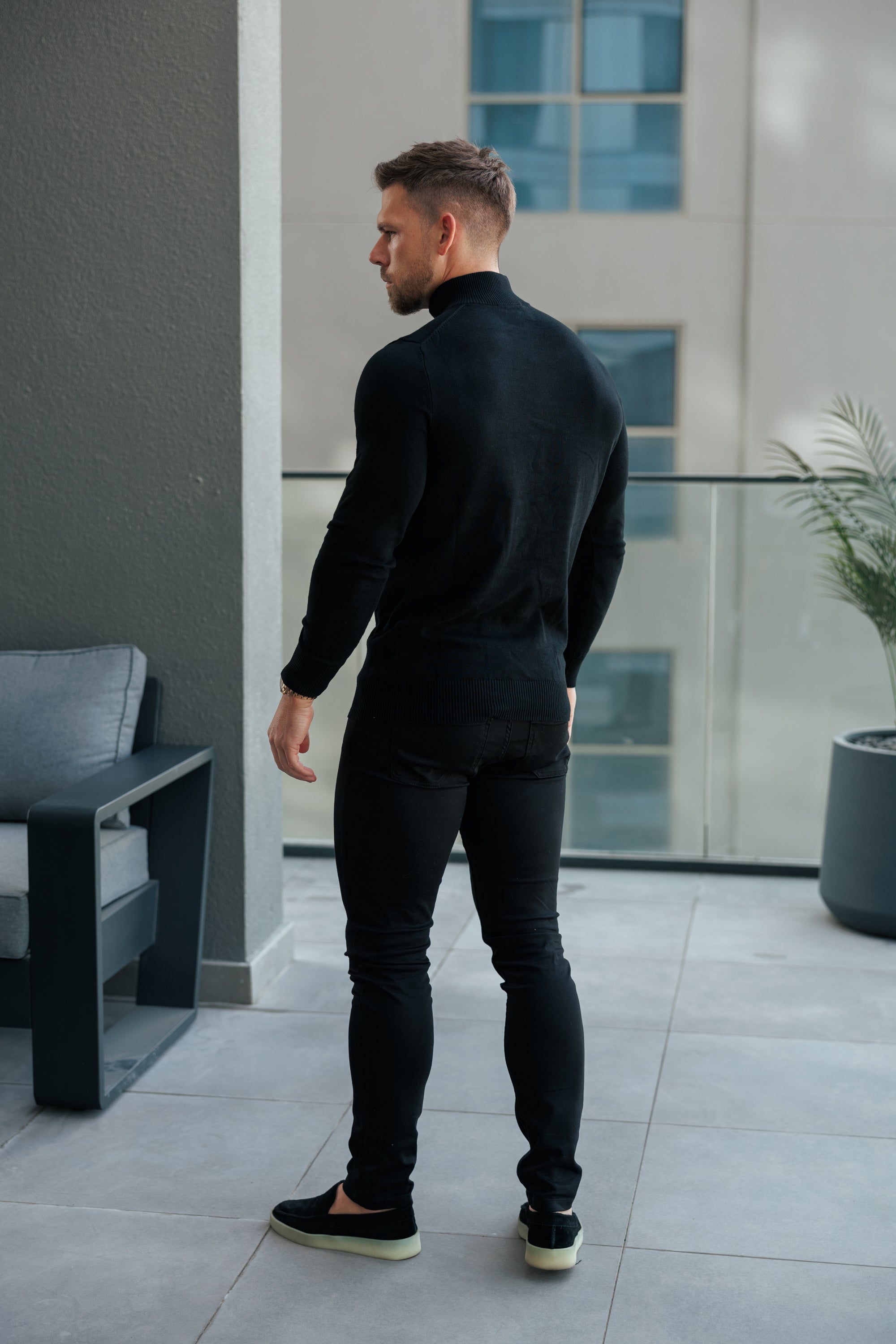 Black Funnel Neck Knitted Jumper With FS Branding - FSN186