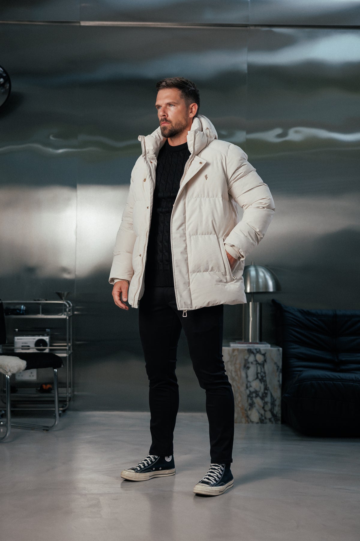 Light Beige Padded Coat with Hood - FSN239 (PRE ORDER 24TH OCTOBER)