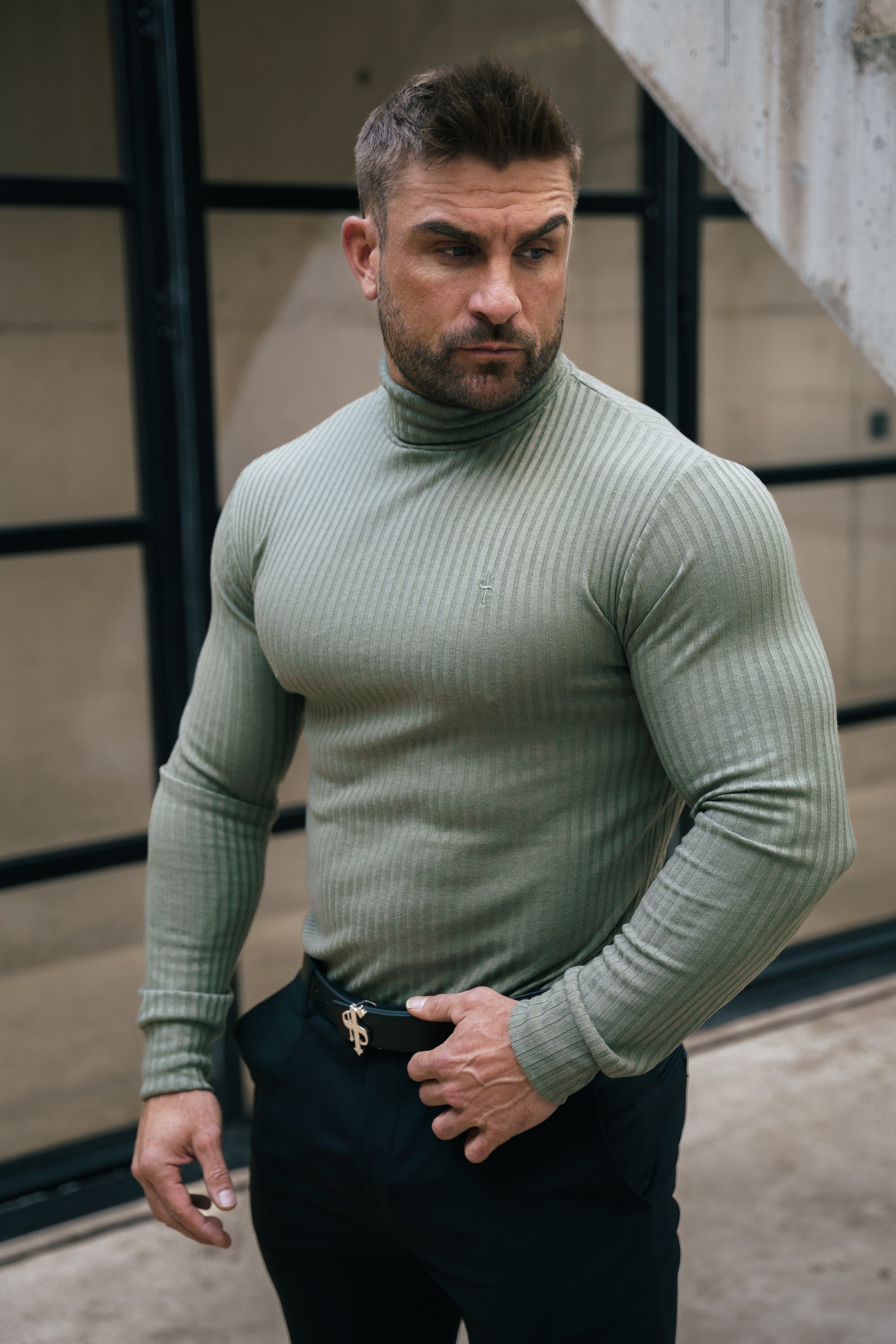 Classic Olive Ribbed Knit Roll-neck Jumper - FSH1300