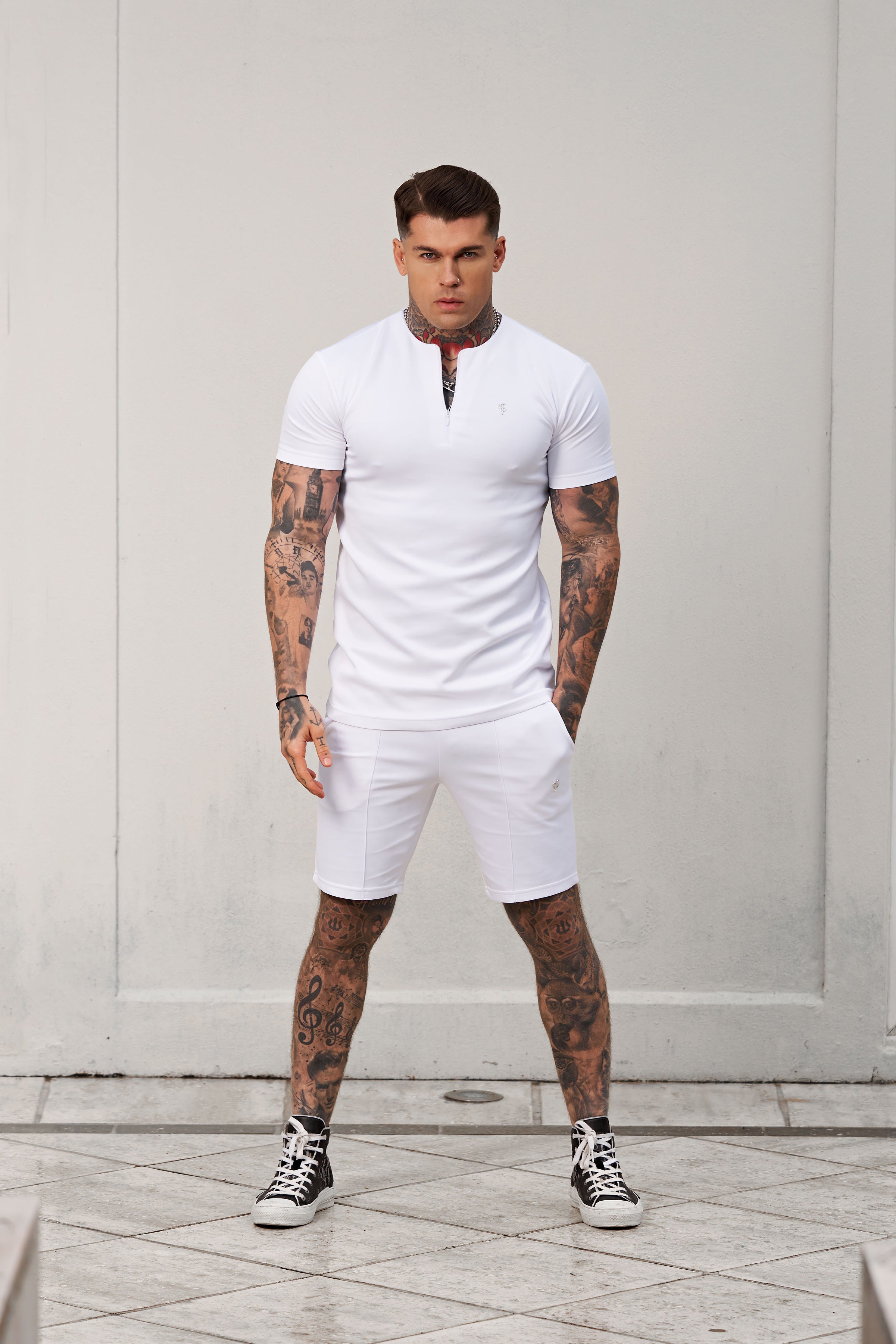 Scuba White / Silver Crew T Shirt With Zip Detail Short Sleeve - FSH1035