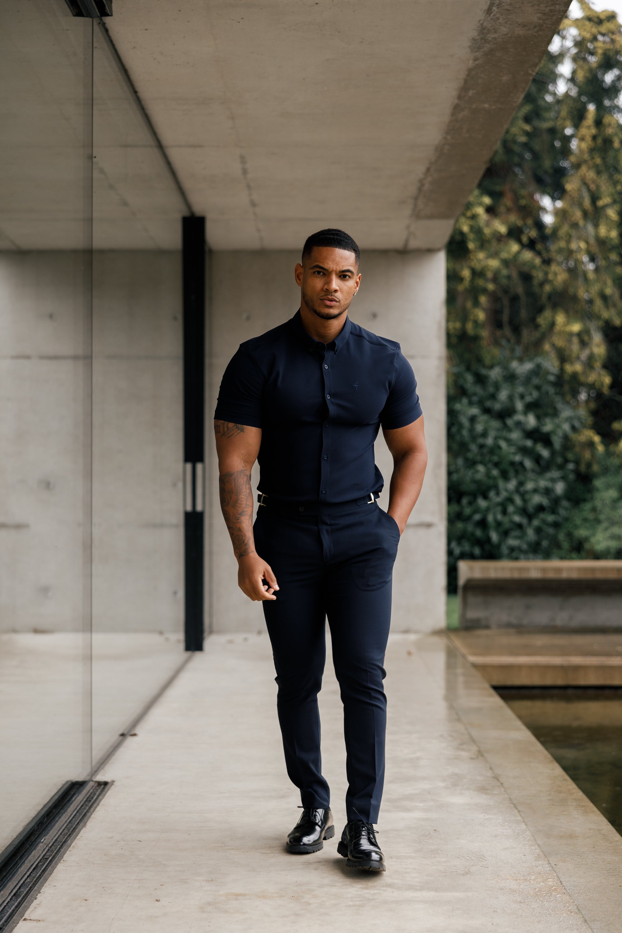 Super Slim Scuba Navy Short Sleeve Stretch - FS832