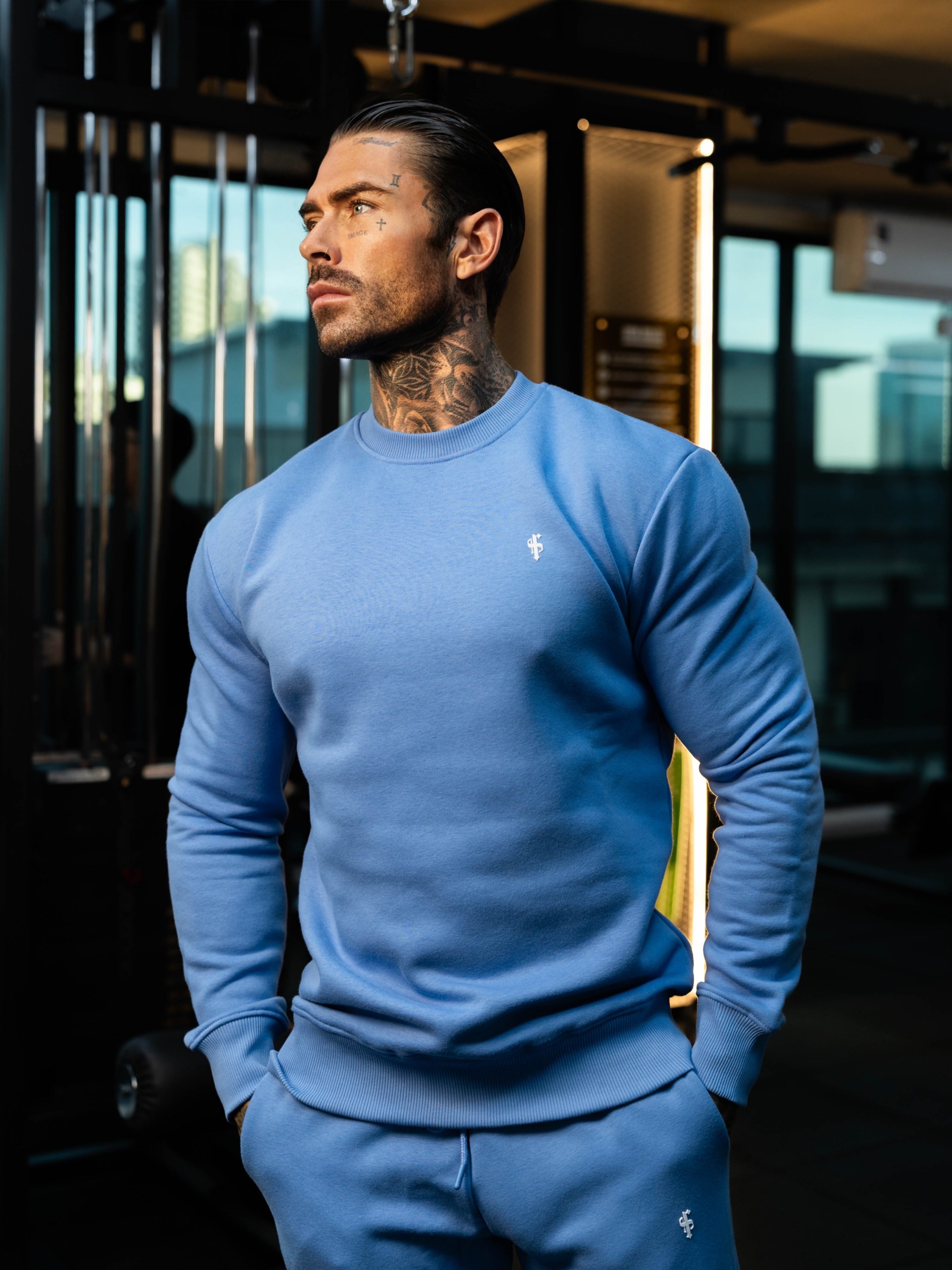 Plain Blue Crew Jumper With FS Branding - FSH1188