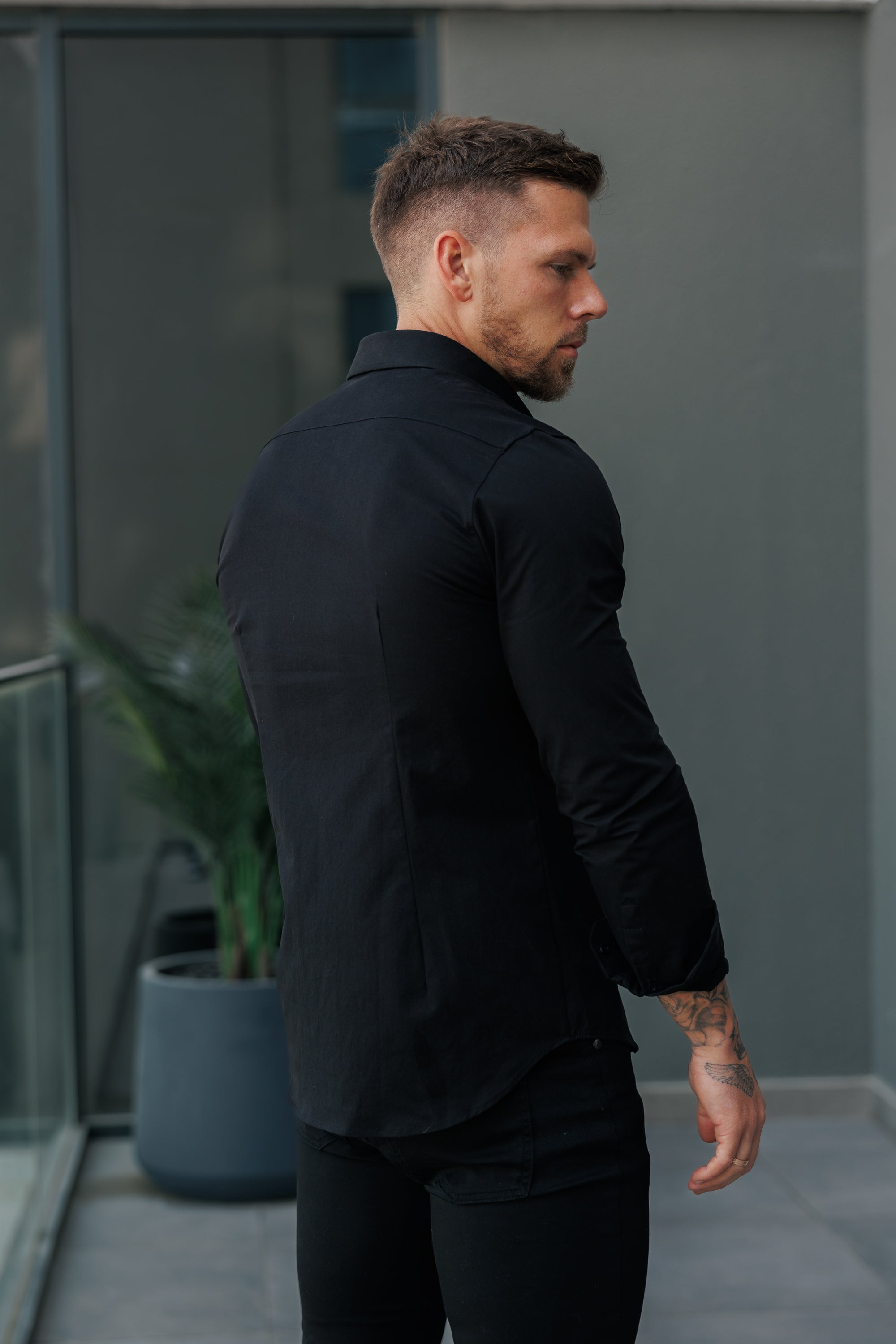 Classic Stretch LS Black with 2 Pockets and Flaps - FS1157