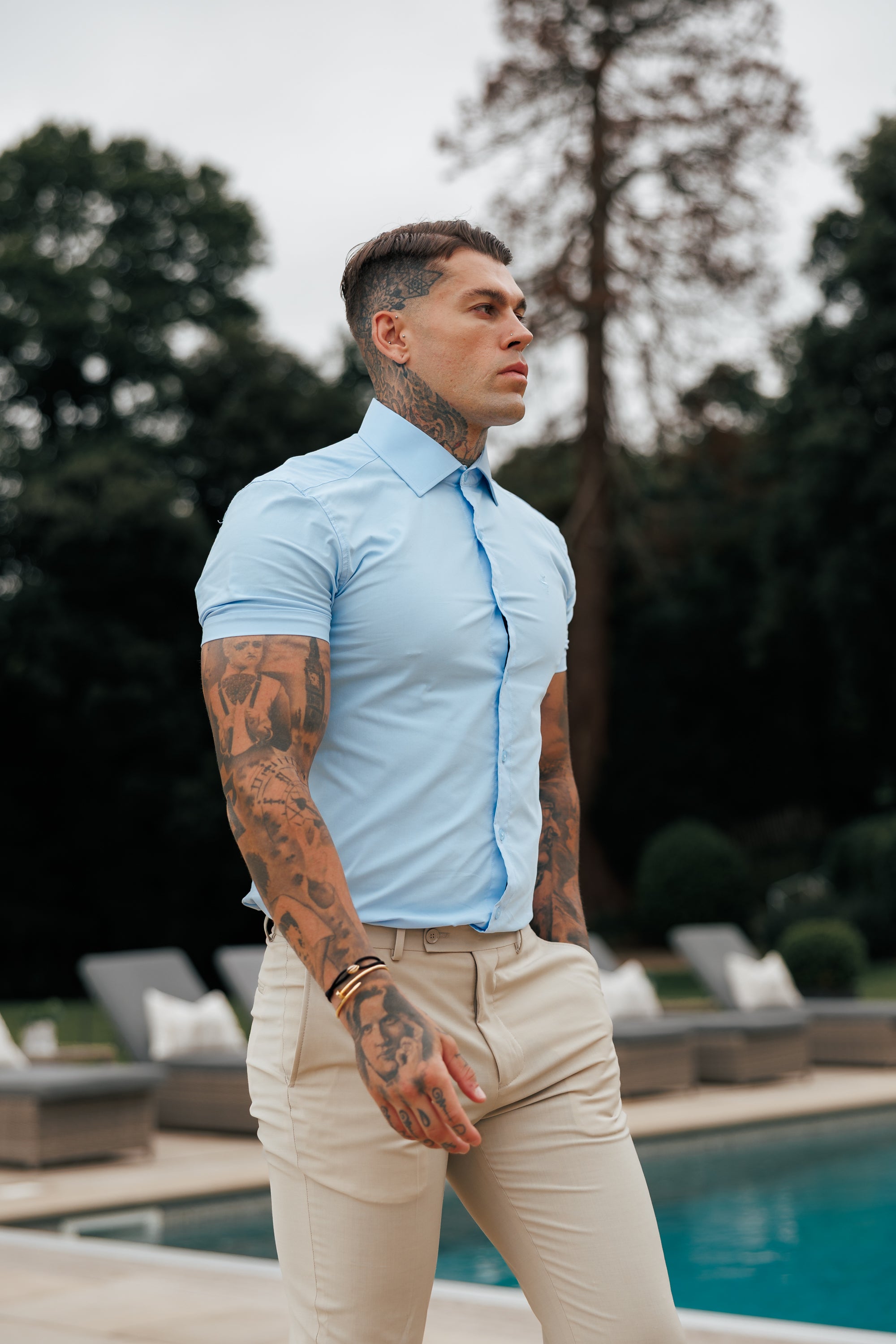 Muscle Fit Advanced Stretch Powder Blue Short Sleeve with Cutaway Collar - FS1162