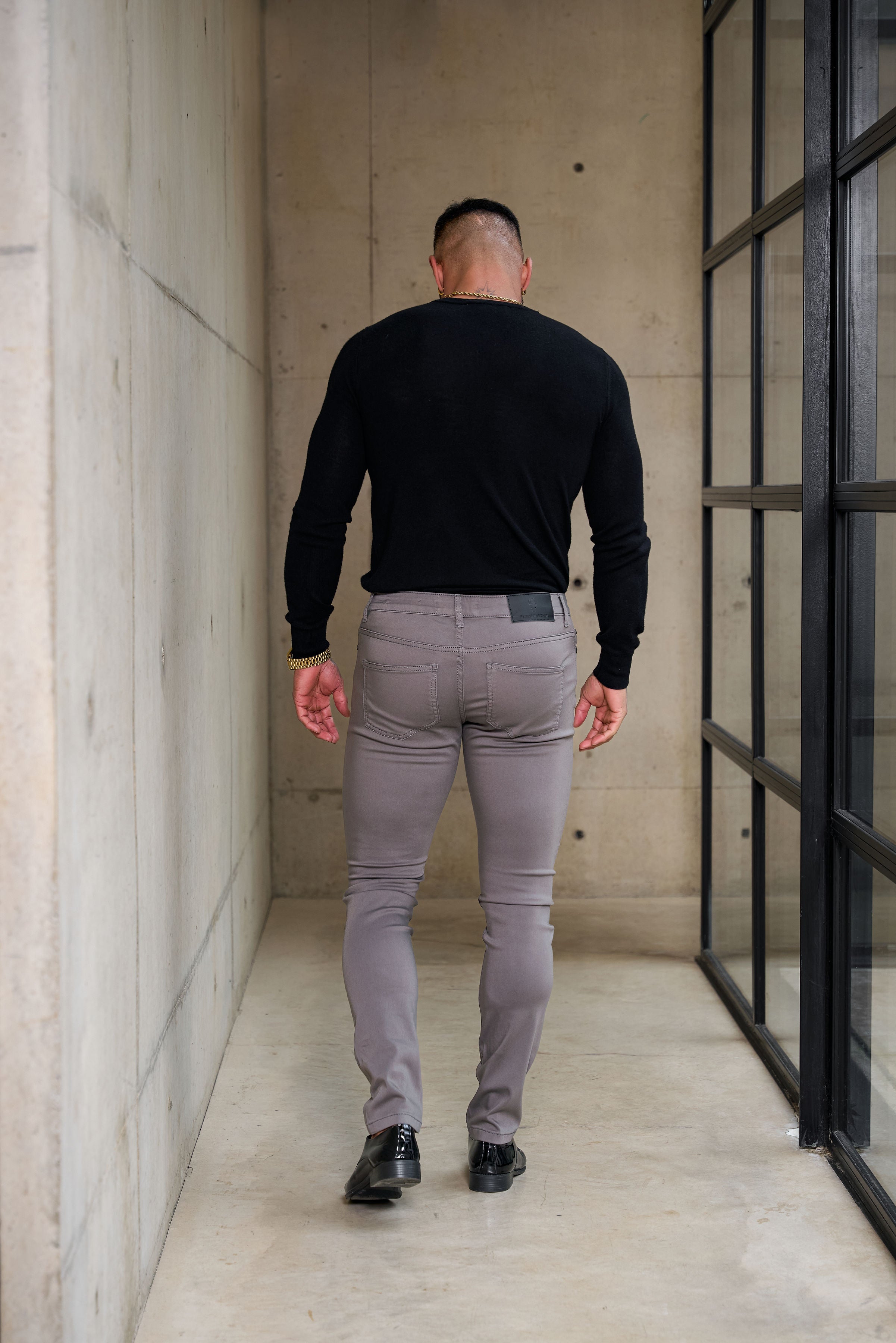 Slim Stretch Slate Grey Relaxed Sateen Trousers - FSH1306