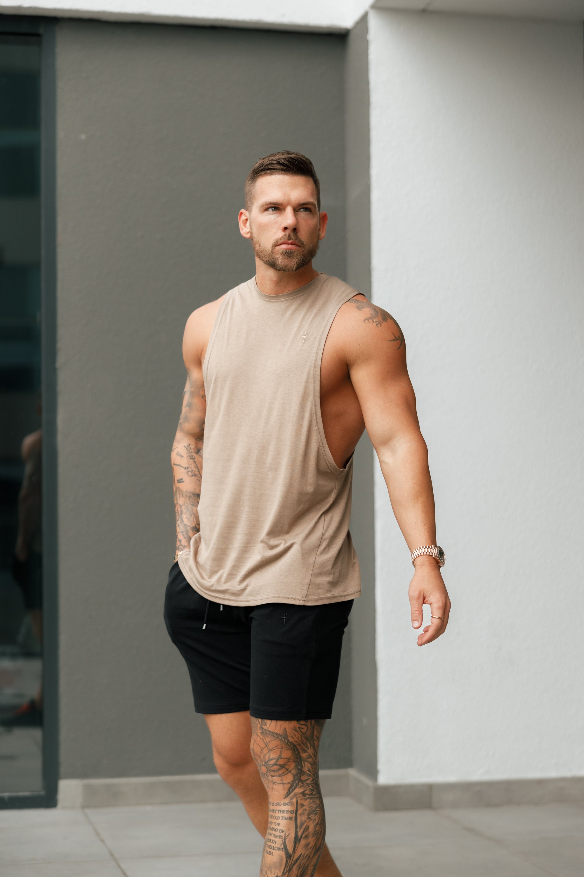 Classic Bamboo Dropped Armhole Taupe Vest - FSH922