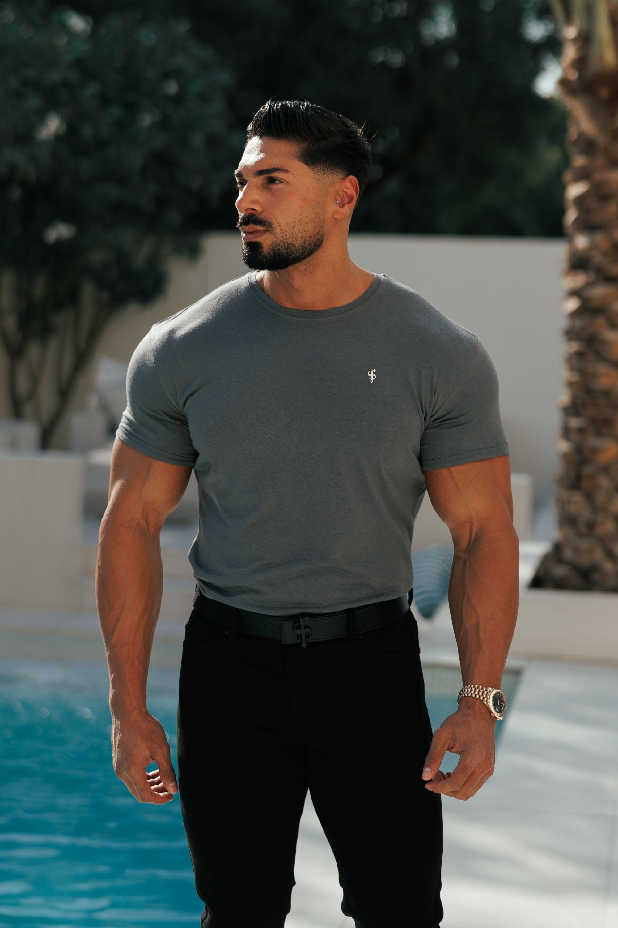 Charcoal / Silver Bamboo Crew T Shirt - FSH1212