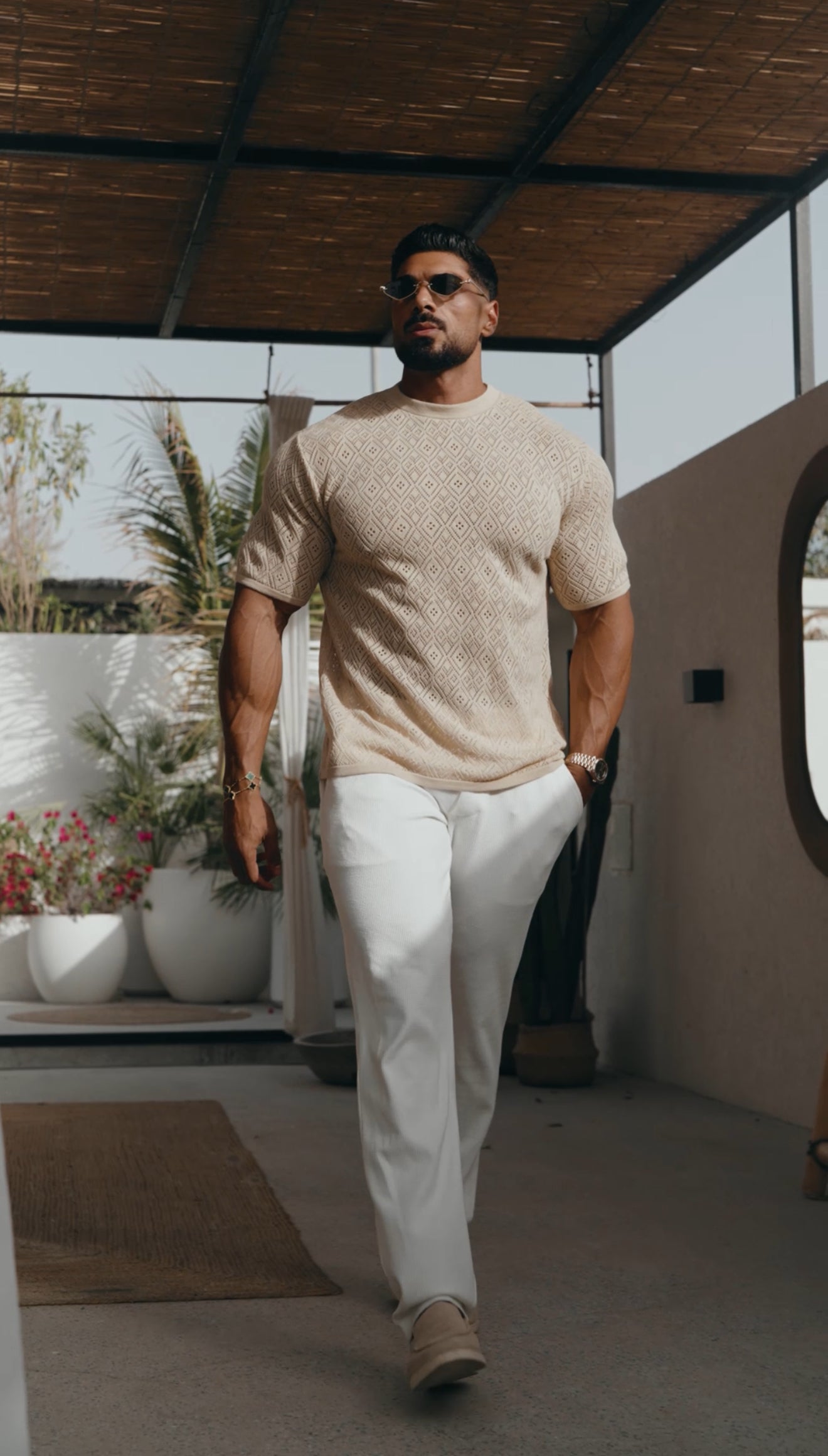 Crochet Crew T-Shirt Honesty Beige Short Sleeve - FSJ087