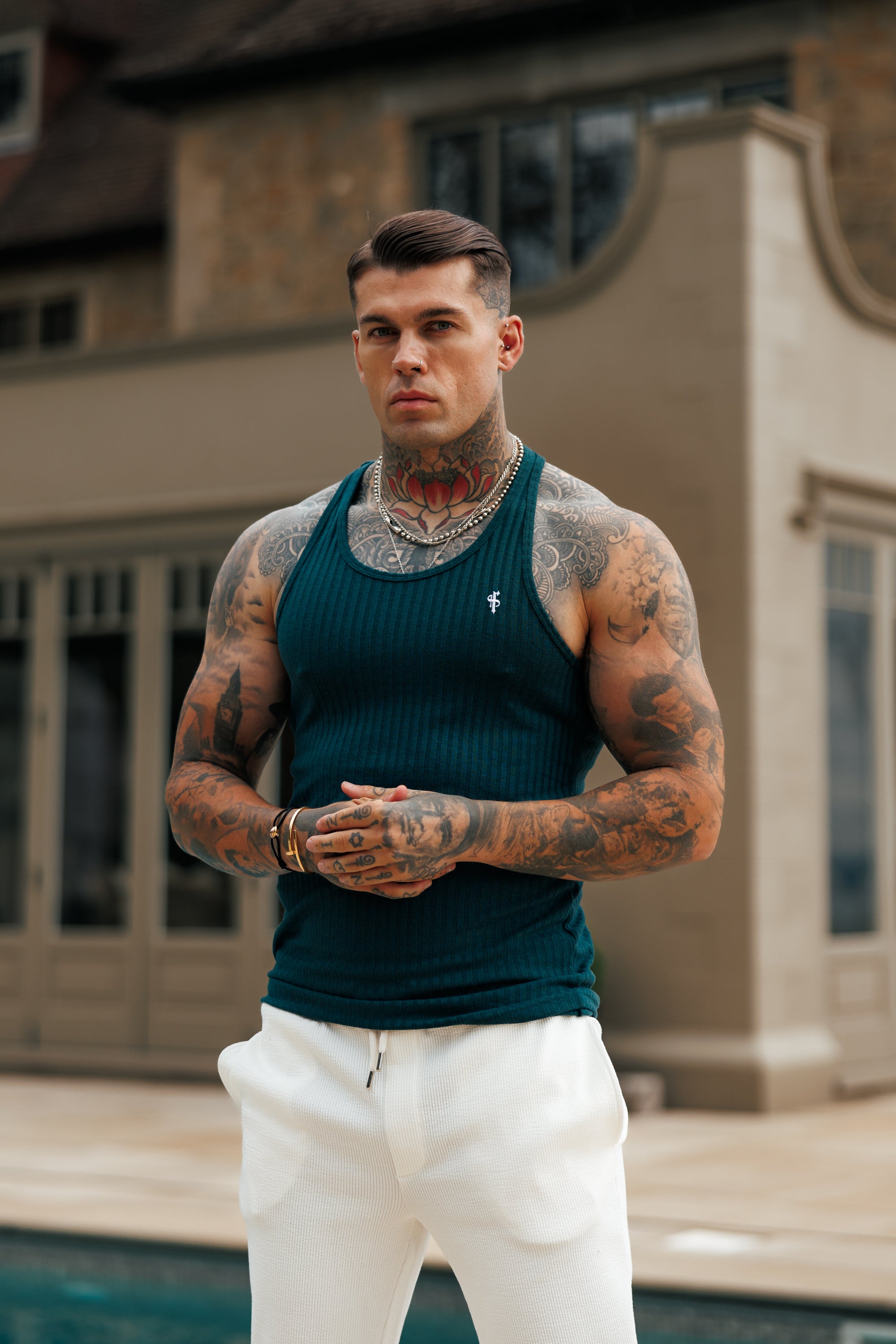 Forest Green / White Ribbed Knit Super Slim Vest - FSH1327