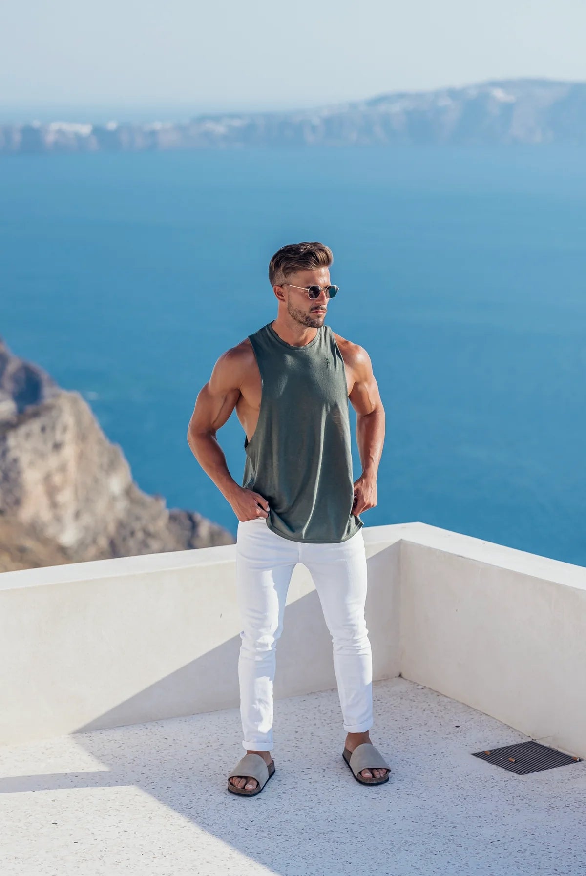 Classic Bamboo Dropped Armhole Khaki Vest - FSH1343