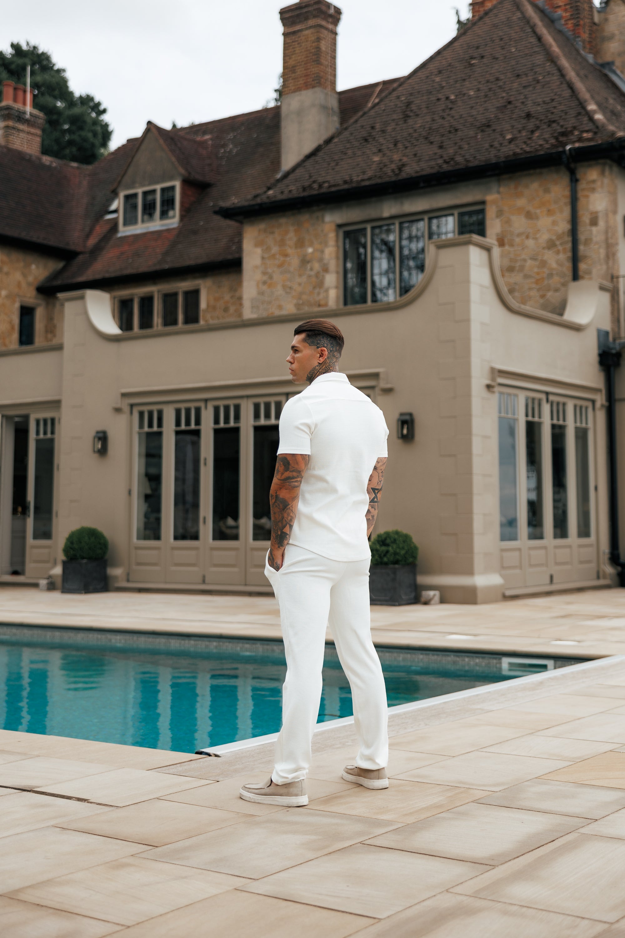 Jersey Cord Relaxed White Trousers - FSR013