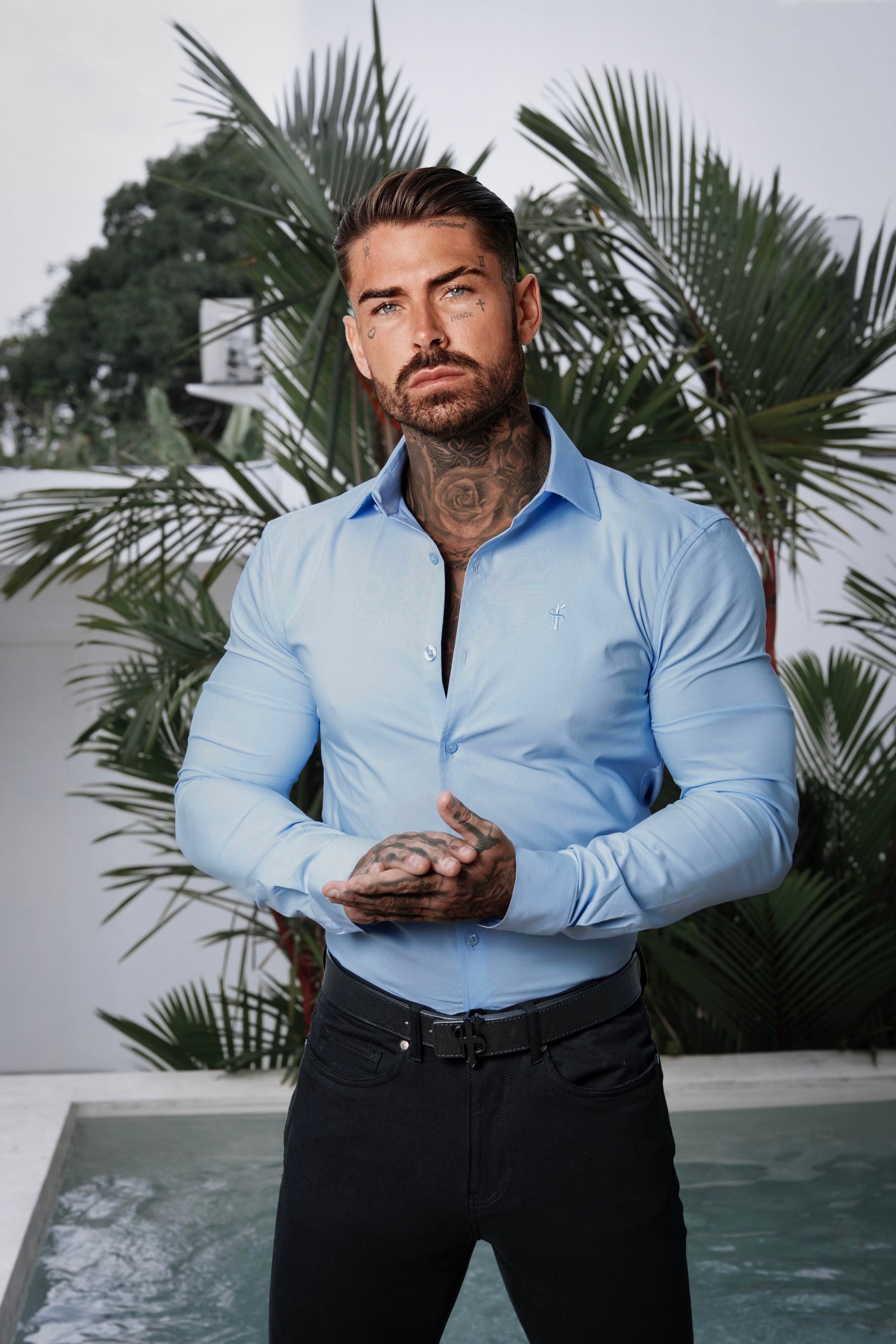 Muscle Fit Advanced Stretch Powder Blue with Cutaway Collar - FS1167