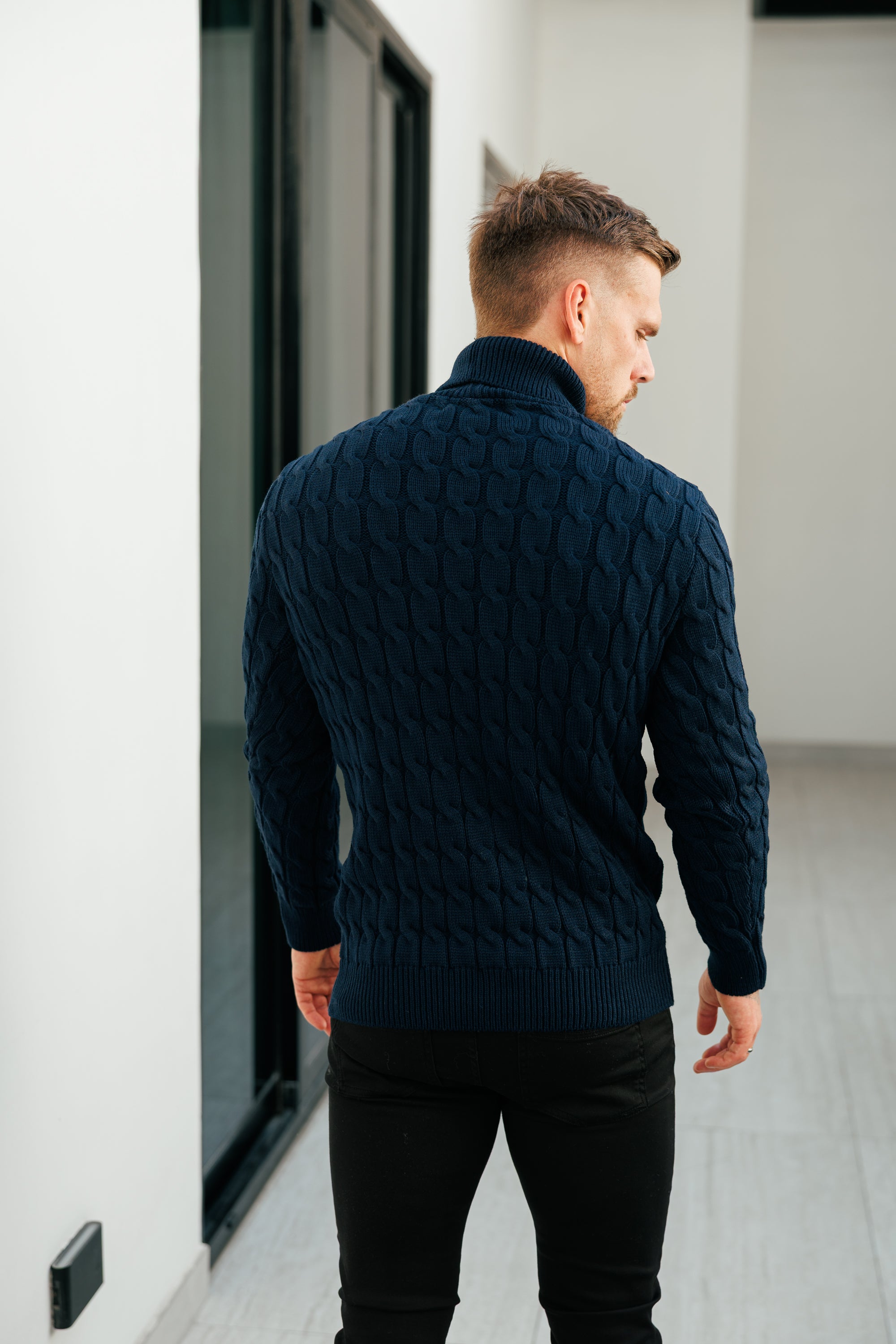 Link Weave Knit Navy Roll Neck Jumper - FSJ103