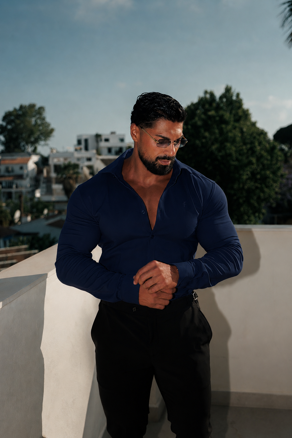 Super Slim Scuba Navy Long Sleeve Stretch with Cutaway Collar - FS1263