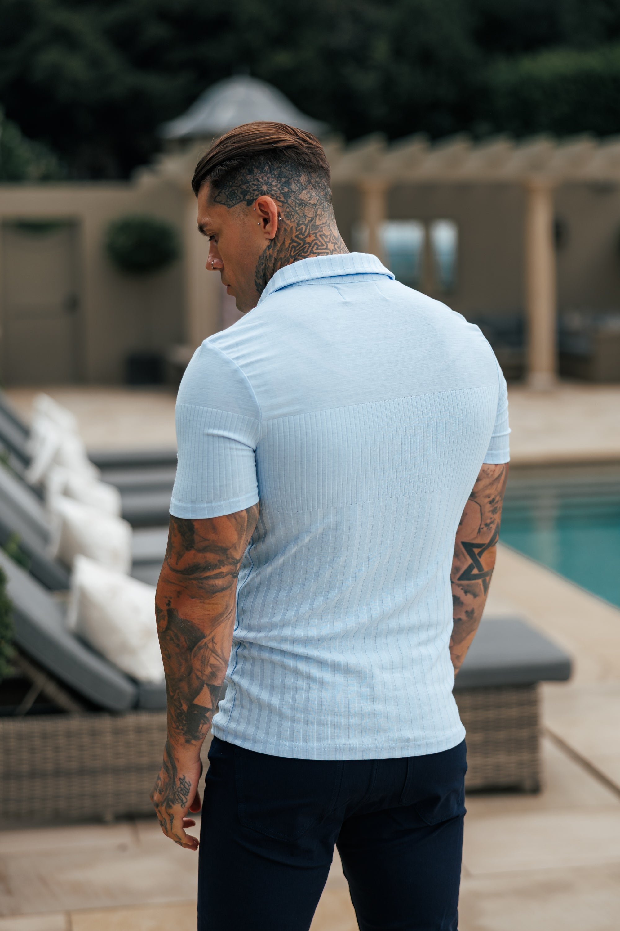 Jersey Revere Vertical Stripe Light Blue Shirt Short Sleeve - FSR027