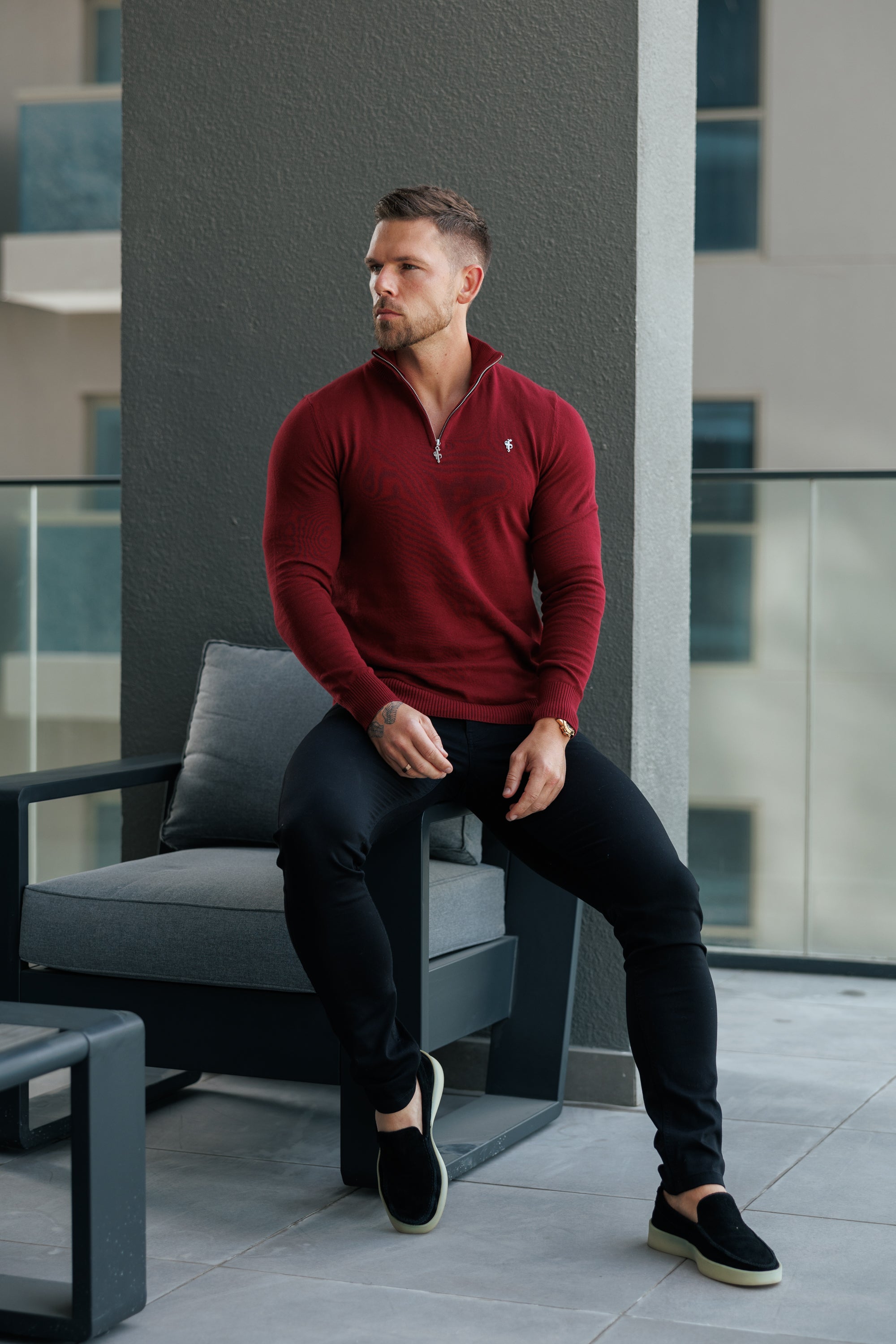 Brick Red Funnel Neck Knitted Jumper With FS Branding - FSN188