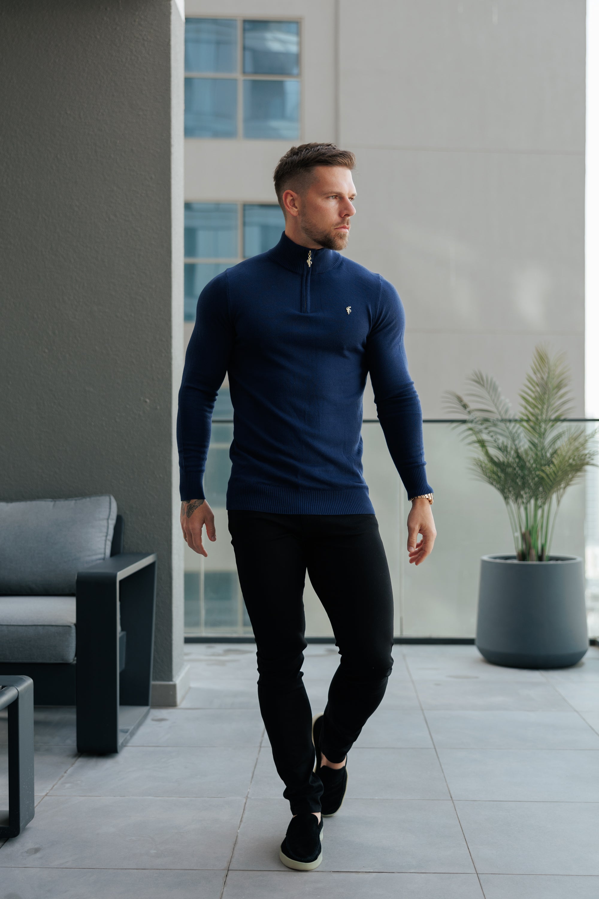 Navy Funnel Neck Knitted Jumper With FS Branding - FSN191