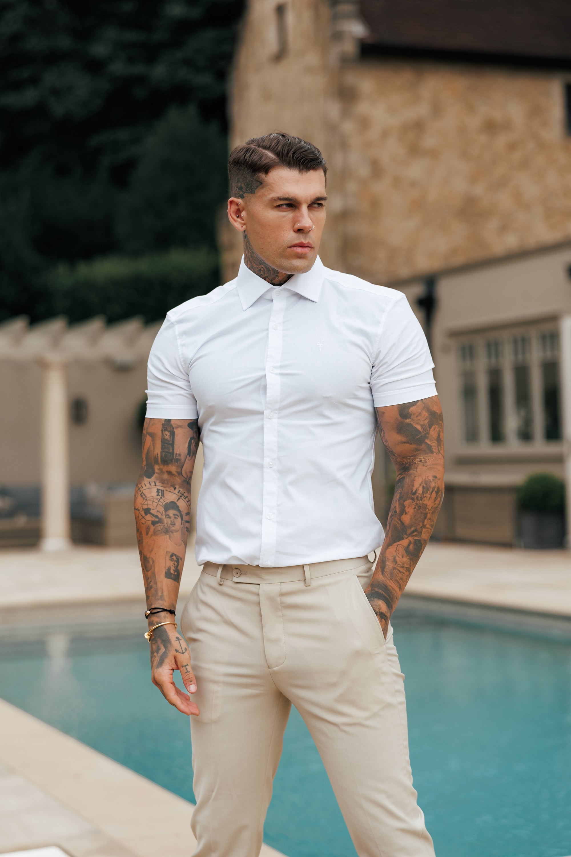Super Slim Stretch Classic White Short Sleeve with Cutaway Collar - FS1184