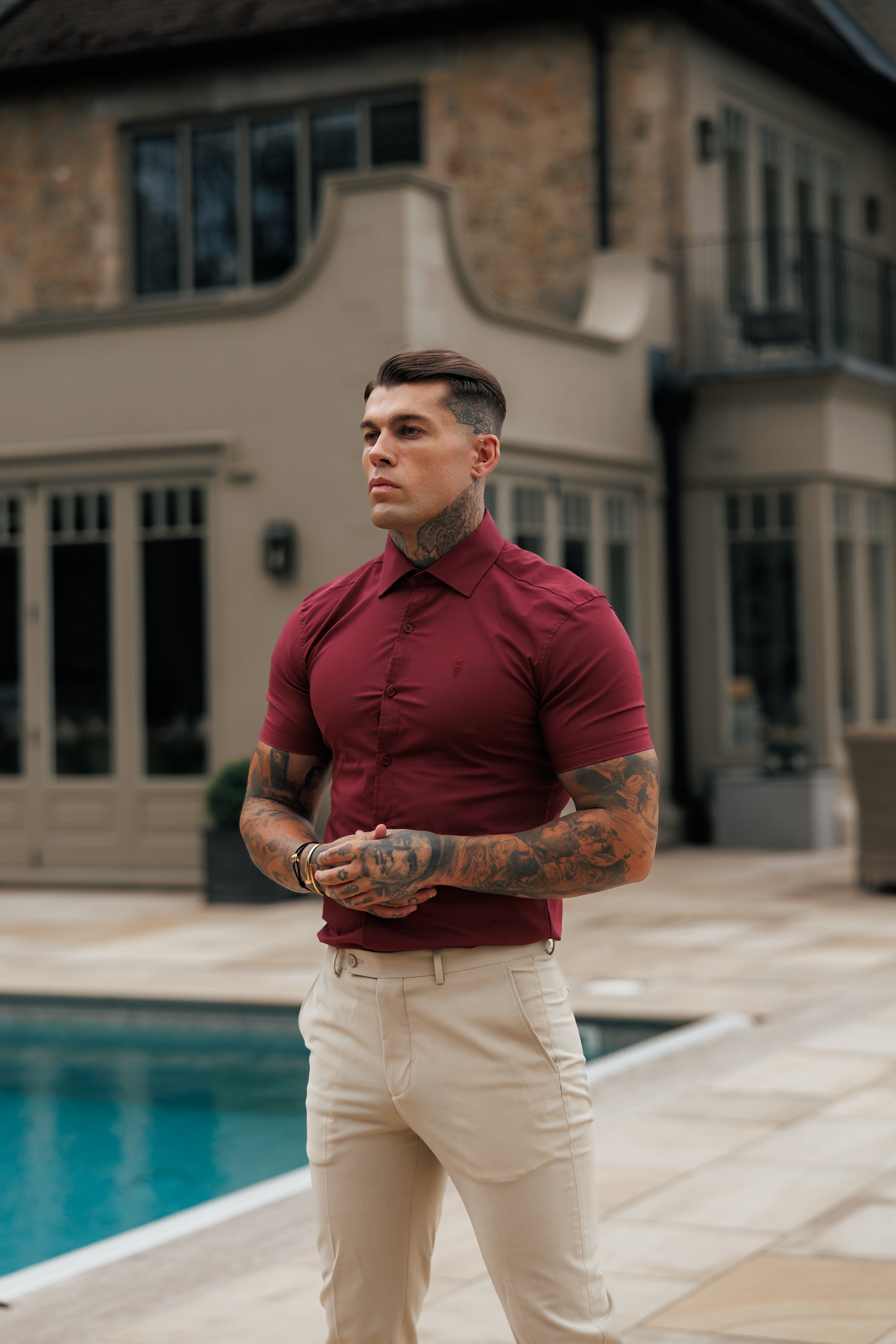 Muscle Fit Advanced Stretch Oxblood Short Sleeve with Cutaway Collar - FS1205