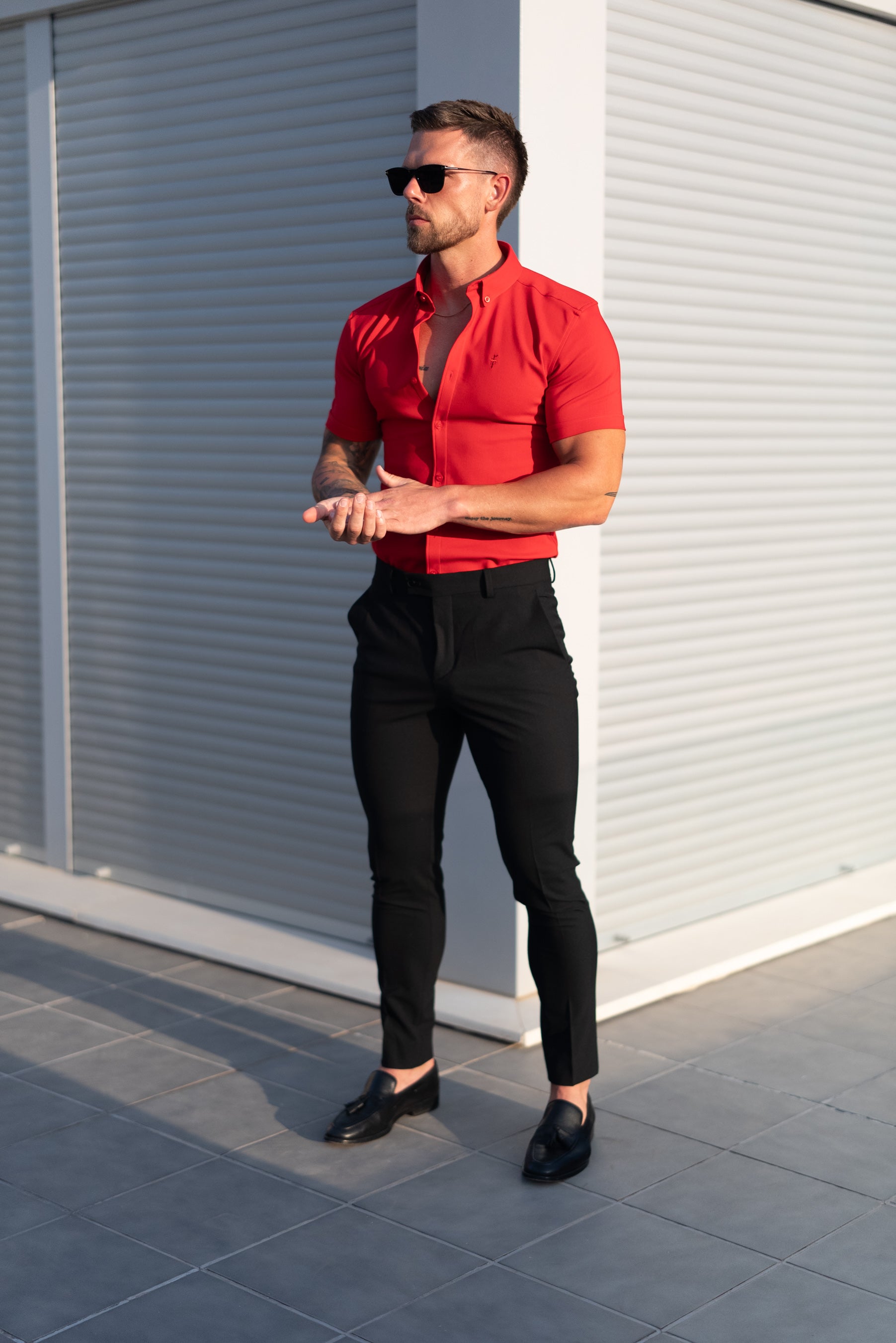 Super Slim SS Postbox Red Scuba with Button Down Collar - FS1189