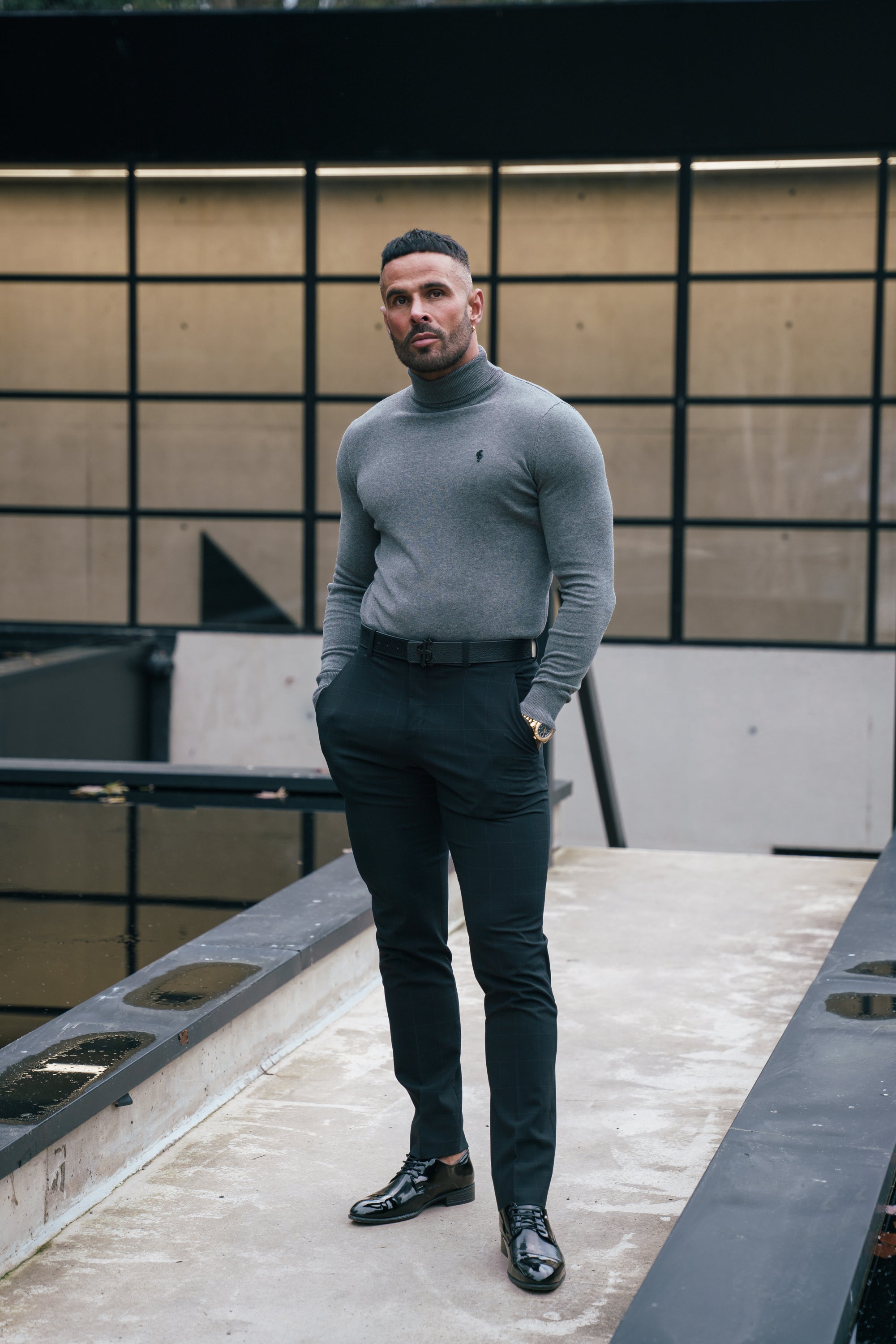 Charcoal Roll Neck Knitted Jumper With FS Branding - FSN207