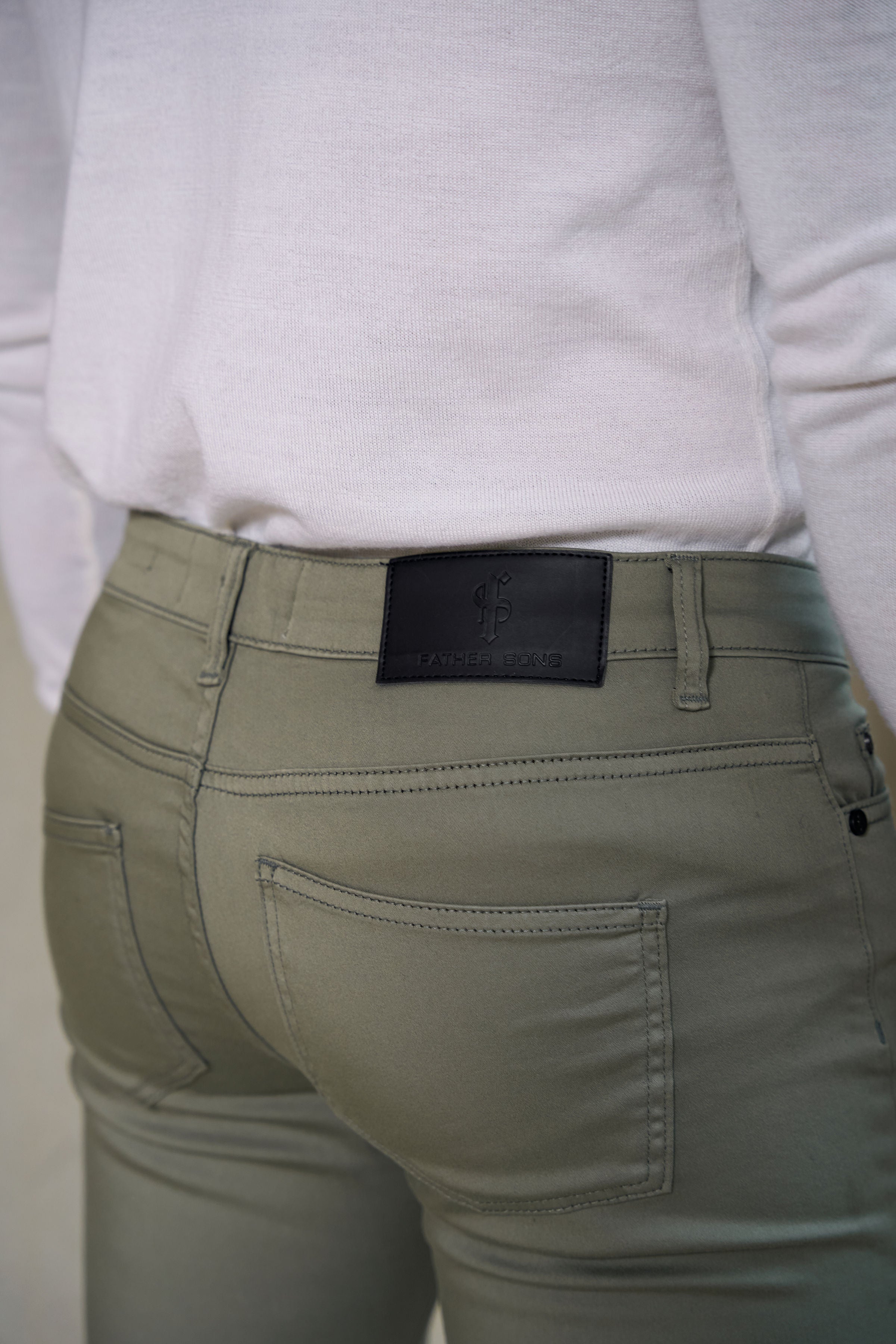 Slim Stretch Olive Relaxed Sateen Trousers - FSH1304