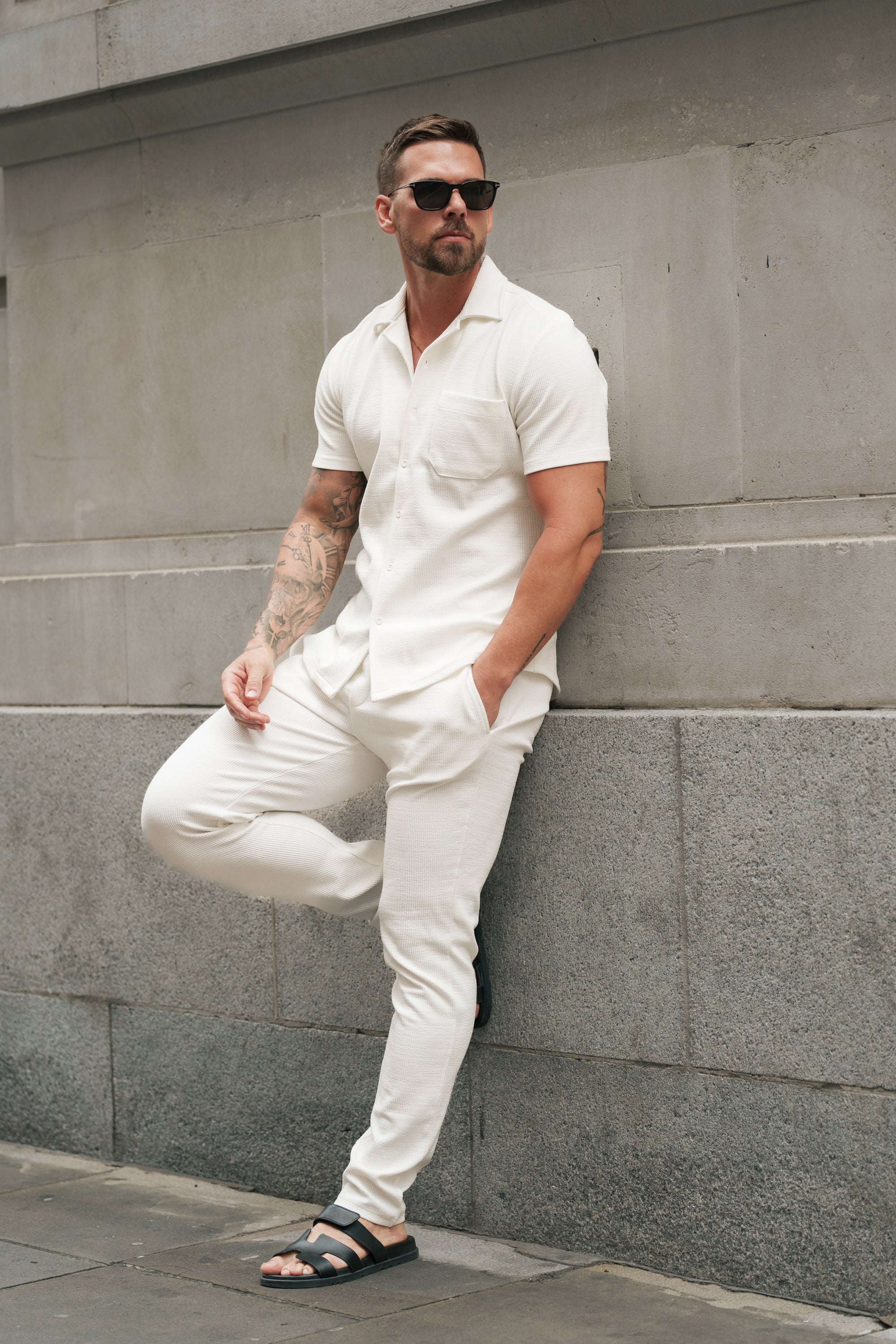 Jersey Cord Slim White Trousers - FSR015