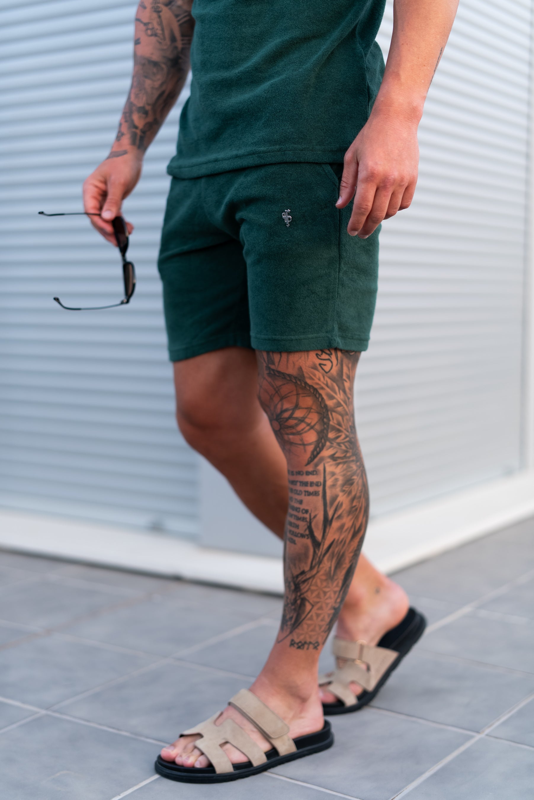 Forest Green / Silver Towelling Shorts - FSH1348