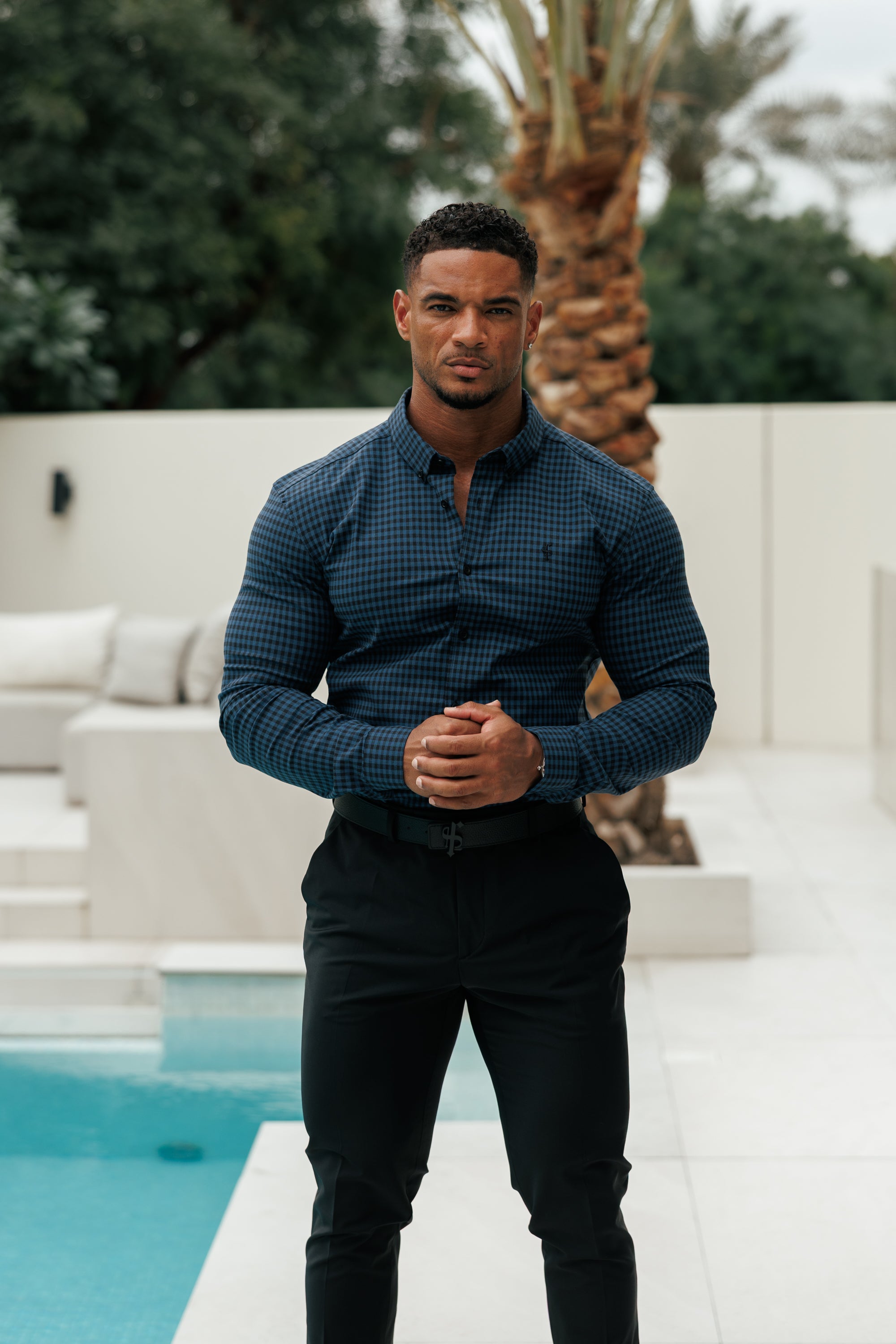 Super Slim Ultra Stretch Blue & Black Check - FS474