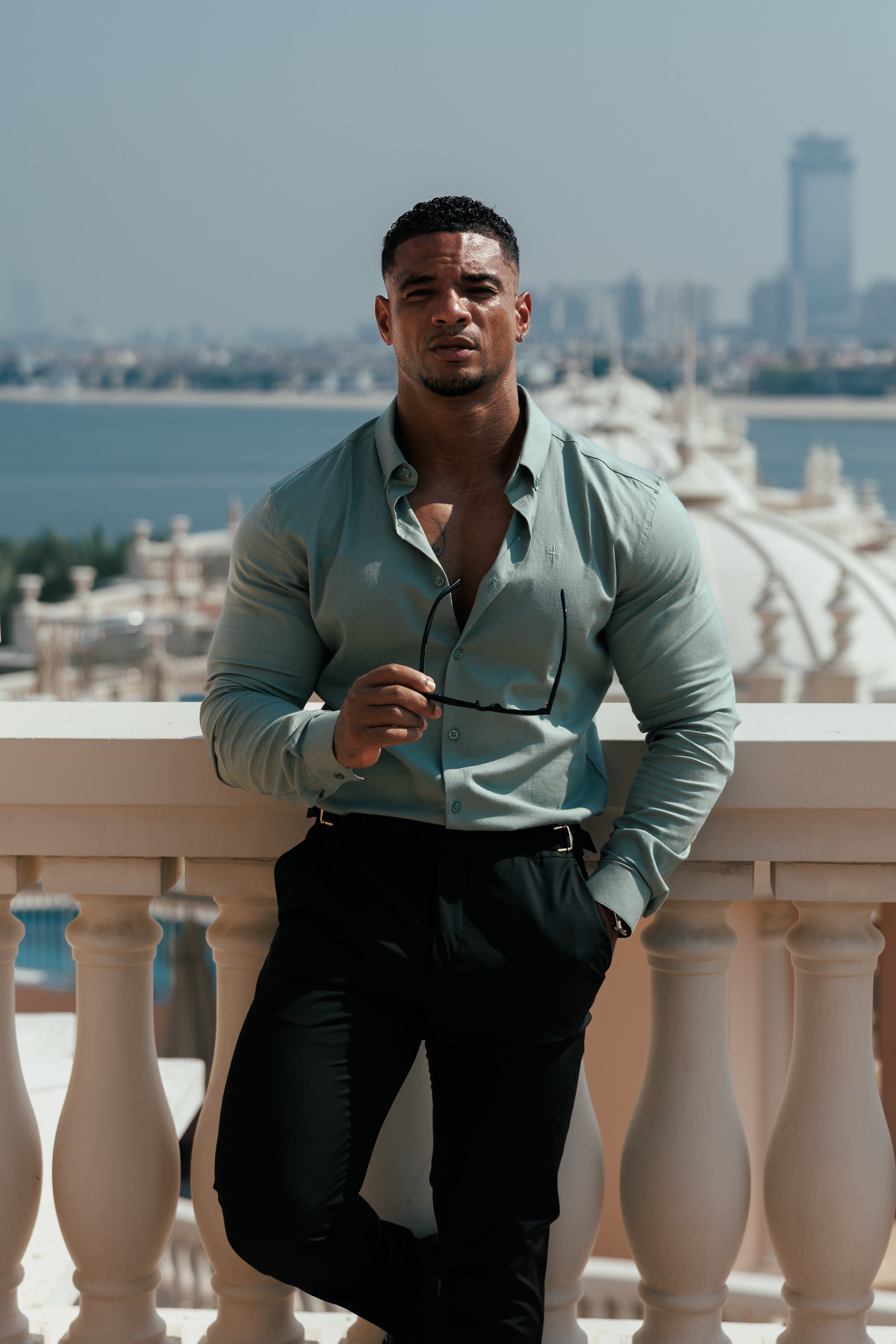 Classic Stretch Oxford Long Sleeve Smoke Green with Button Down Collar - FS1217