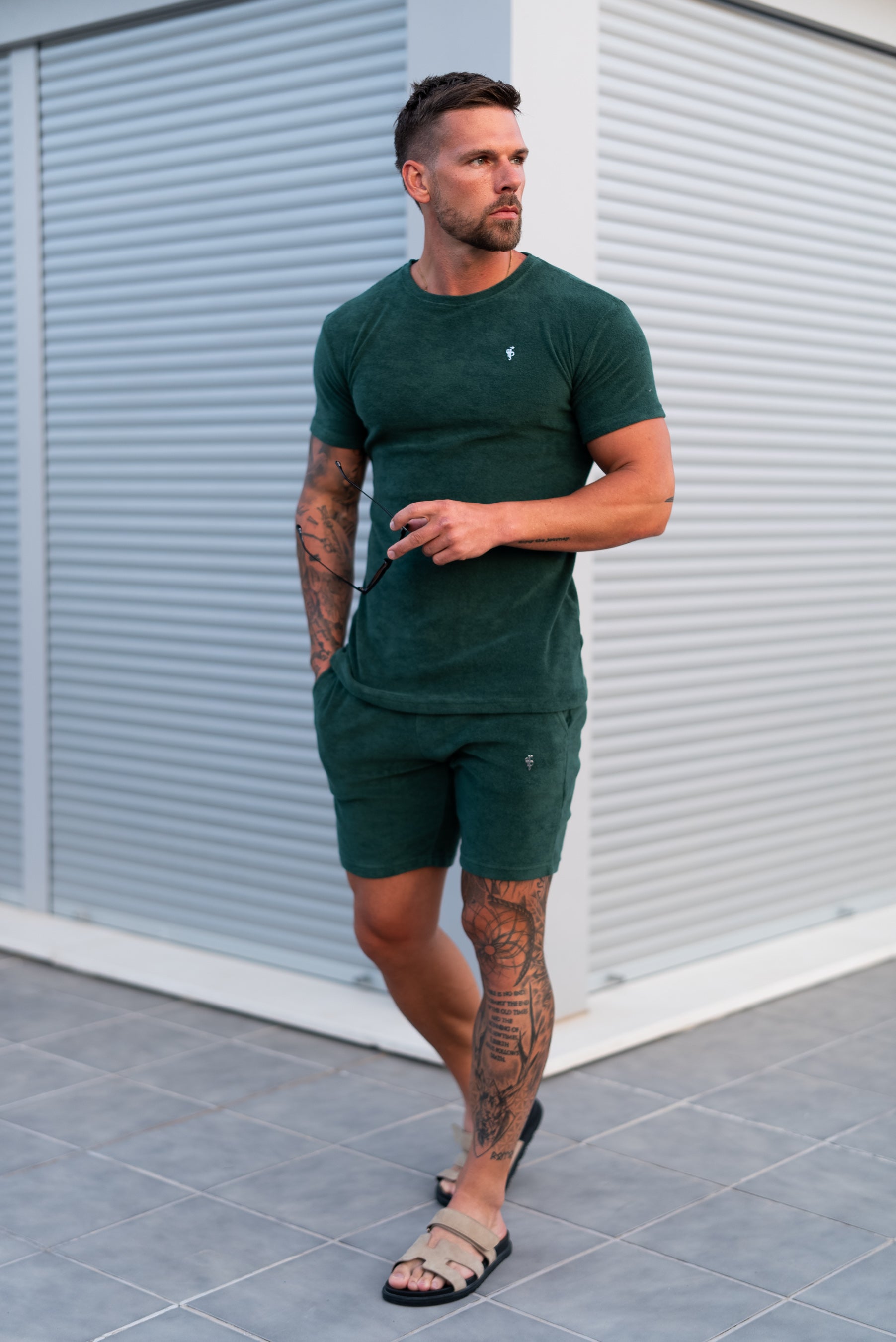 Forest Green / Silver Towelling Shorts - FSH1348