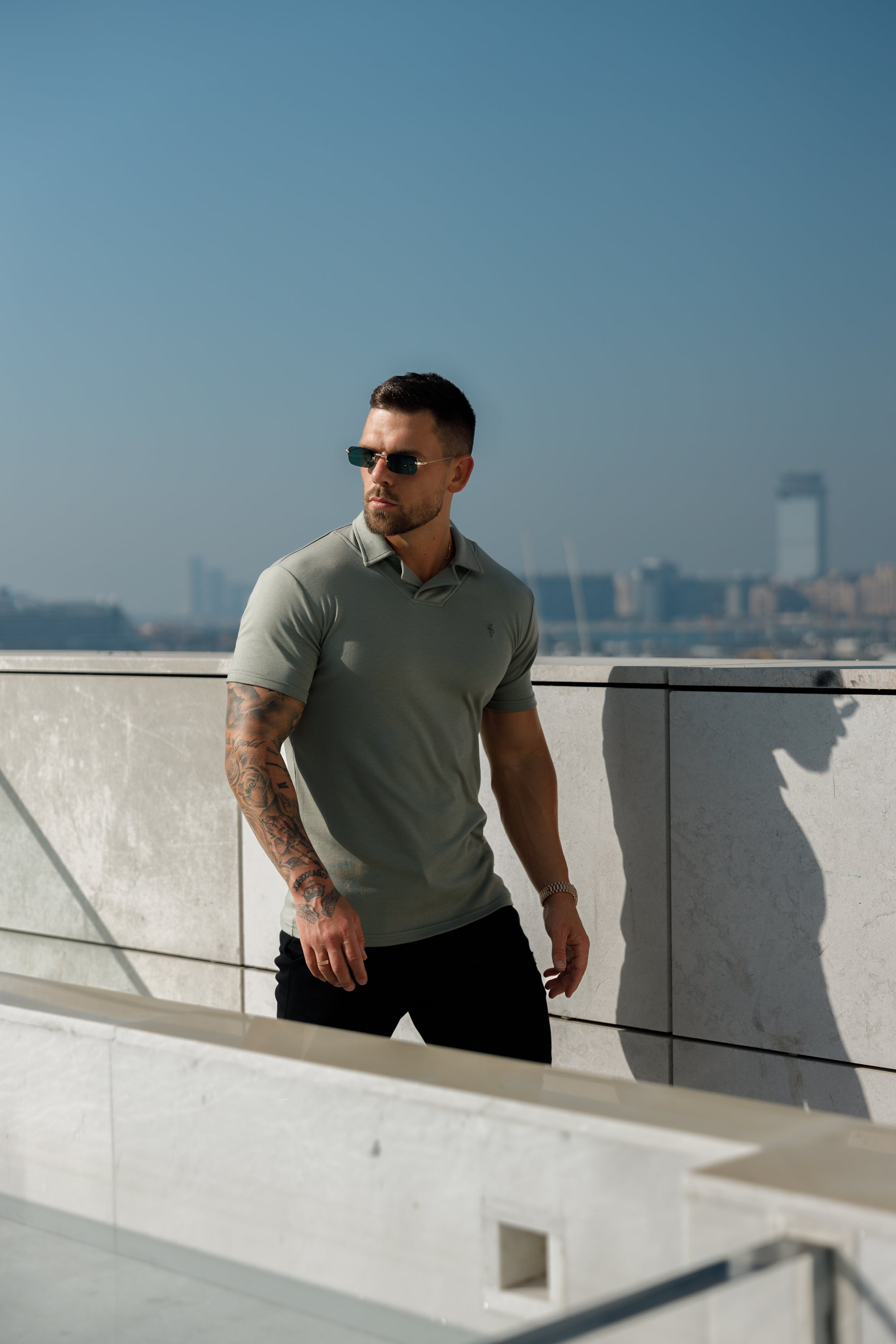 Classic Olive Polo Shirt With Revere Collar - FSH1065