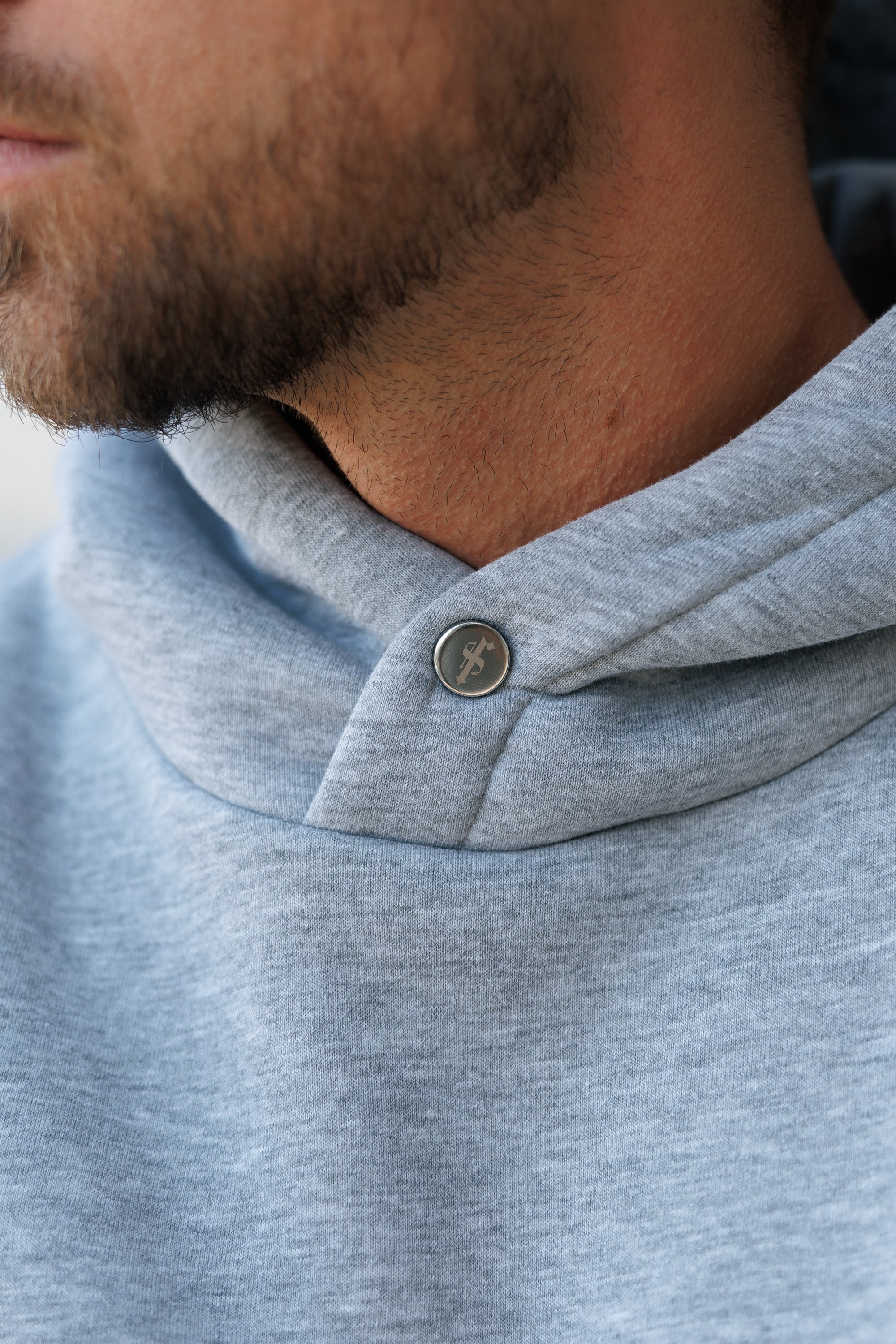 Light Marl Grey Oversized Hoodie With Functional FS Stud - FSR003