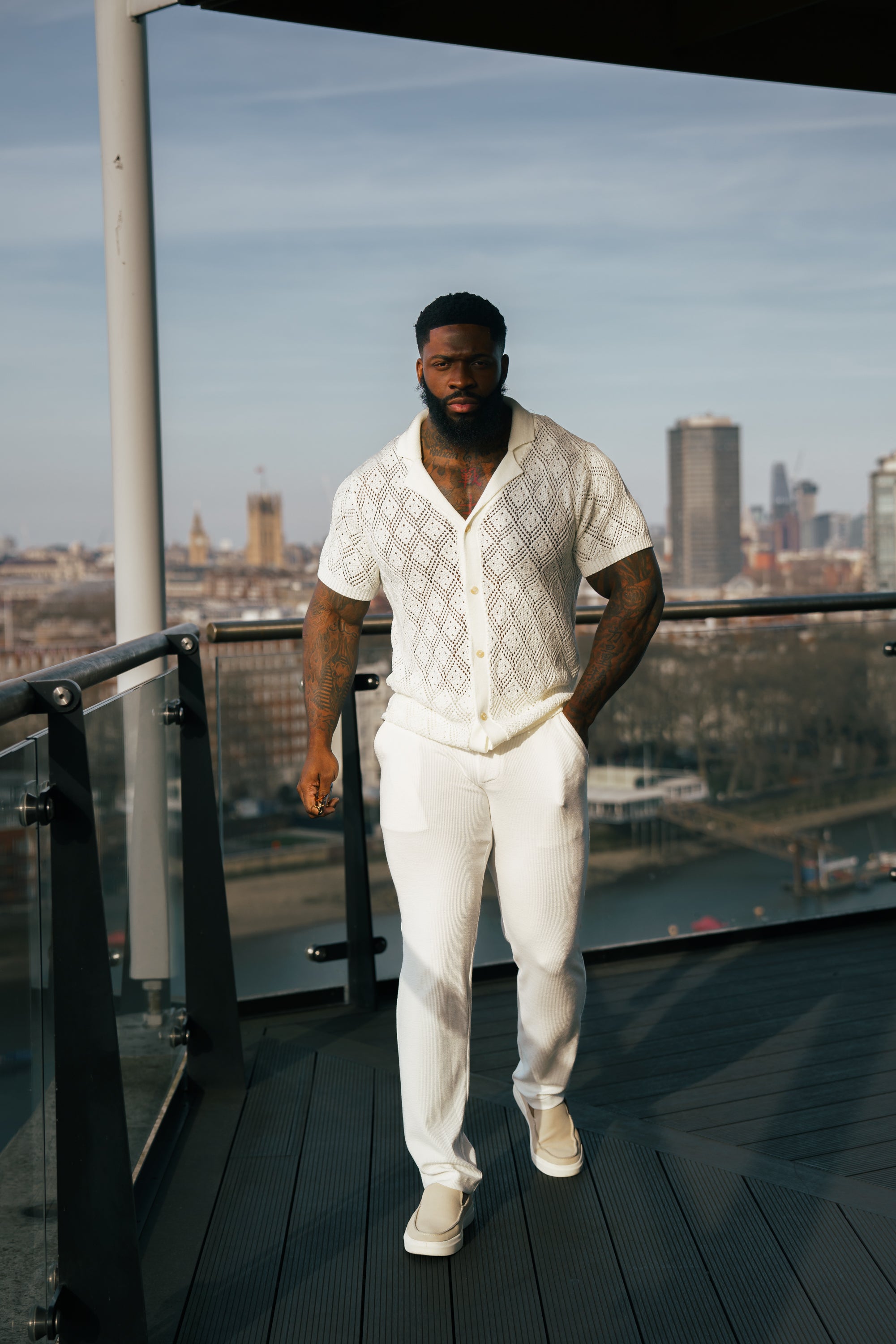 Crochet Shirt Cream Short Sleeve - FSJ078