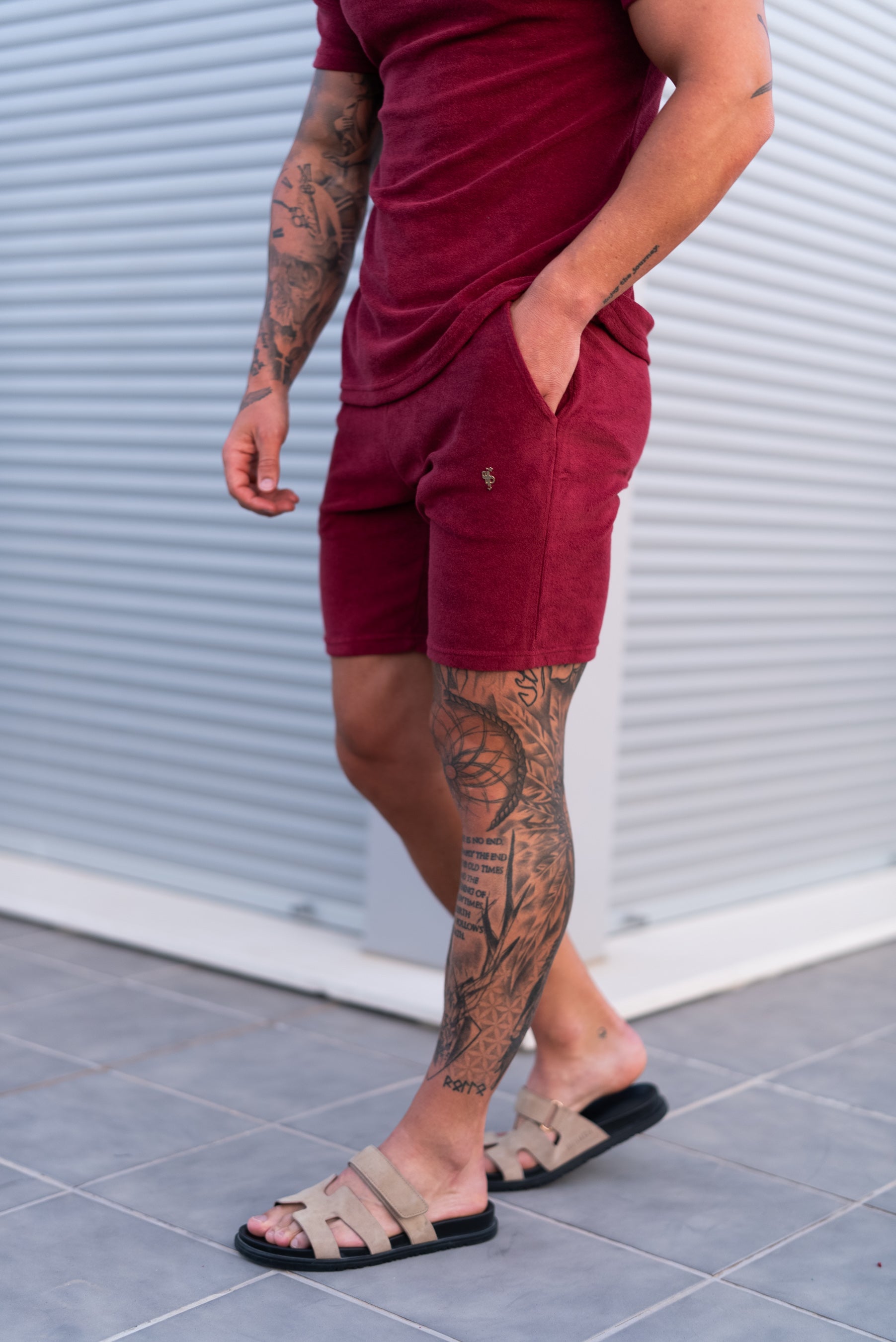 Burgundy / Silver Towelling Shorts - FSH1350